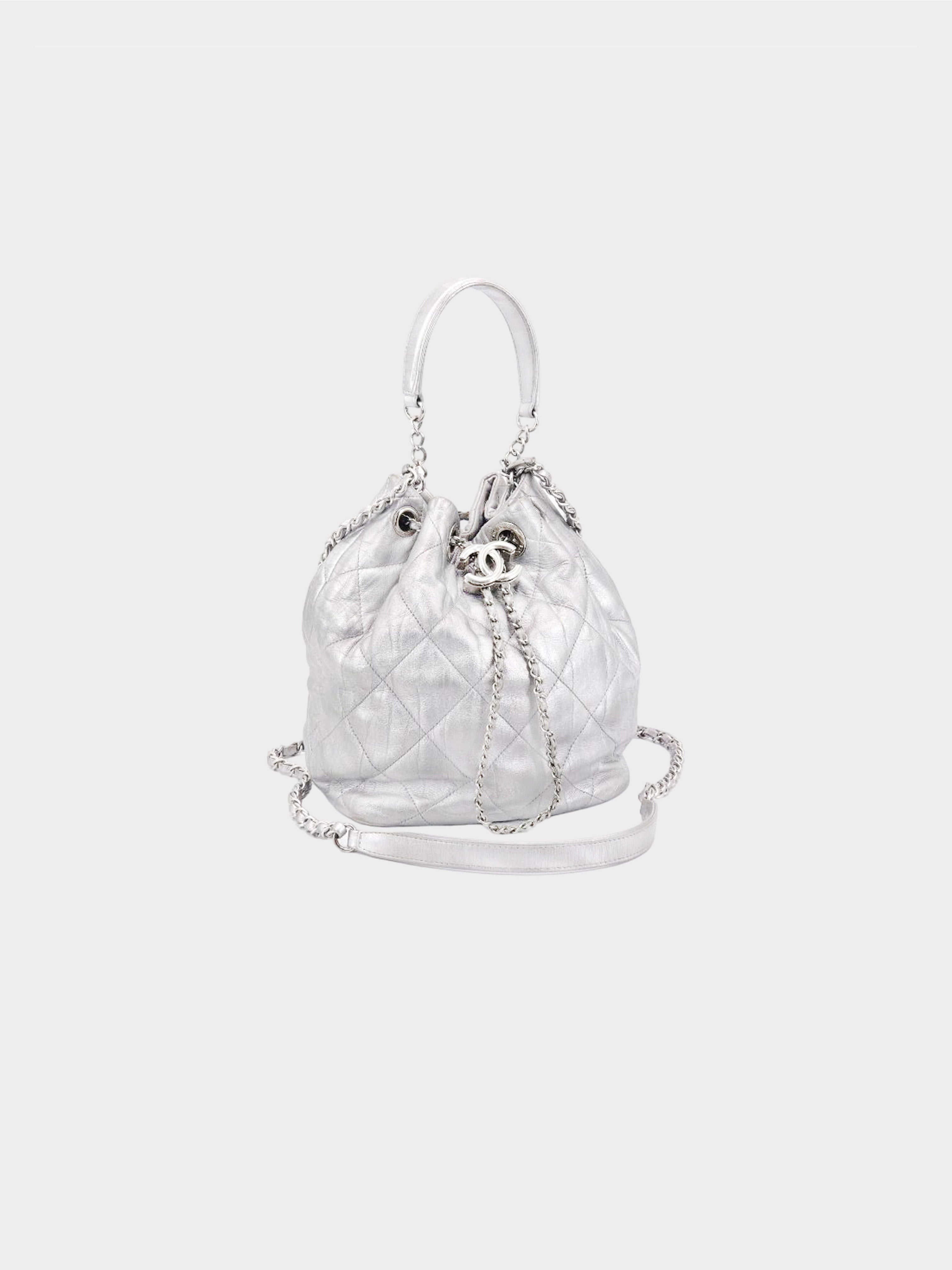 Chanel 2017-2018 Silver 2-Way Drawstring Bucket Bag