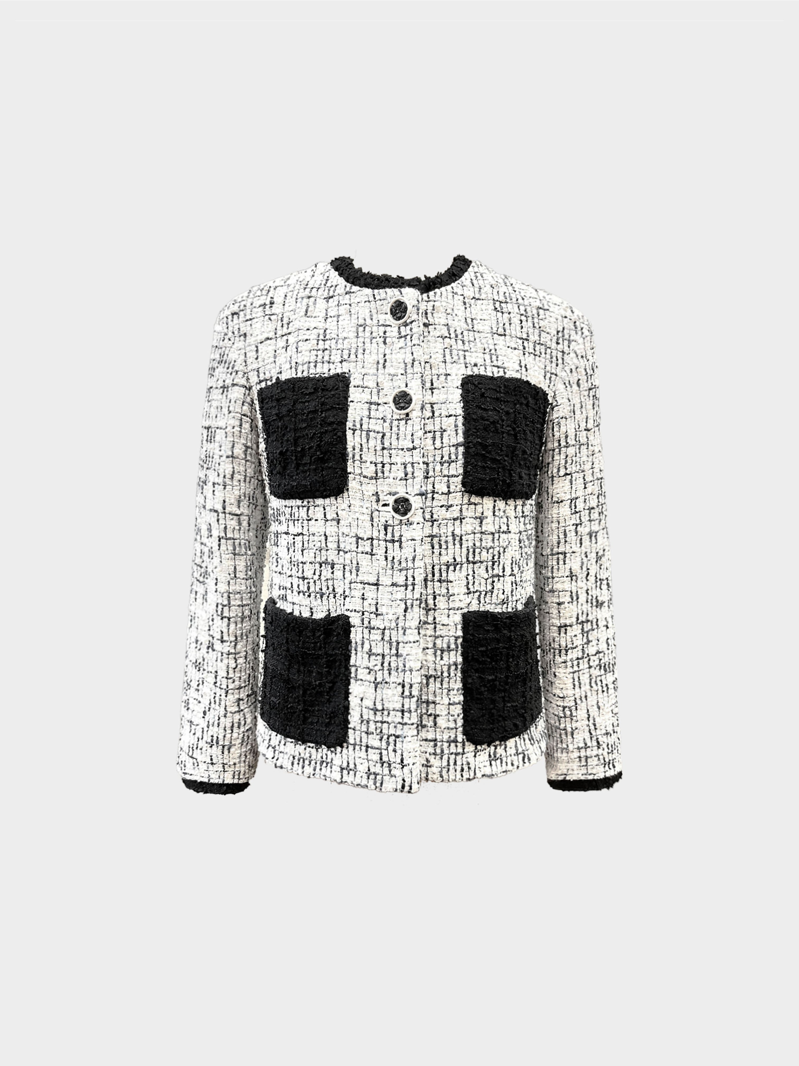 Chanel Cruise 2022 White and Black Tweed Jacket with Pearls