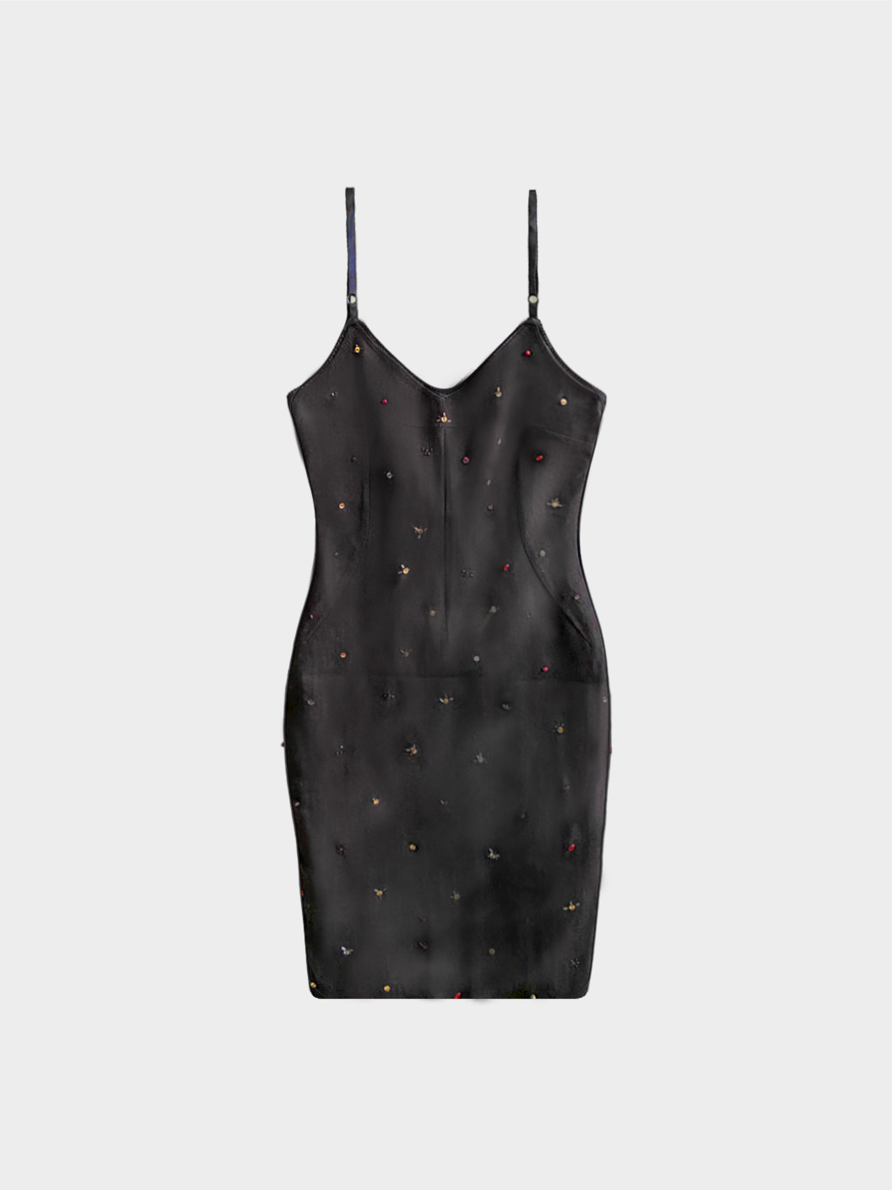 Dolce and Gabbana 2000s Dark Grey Bead and Sequin Embellished Wool Dress