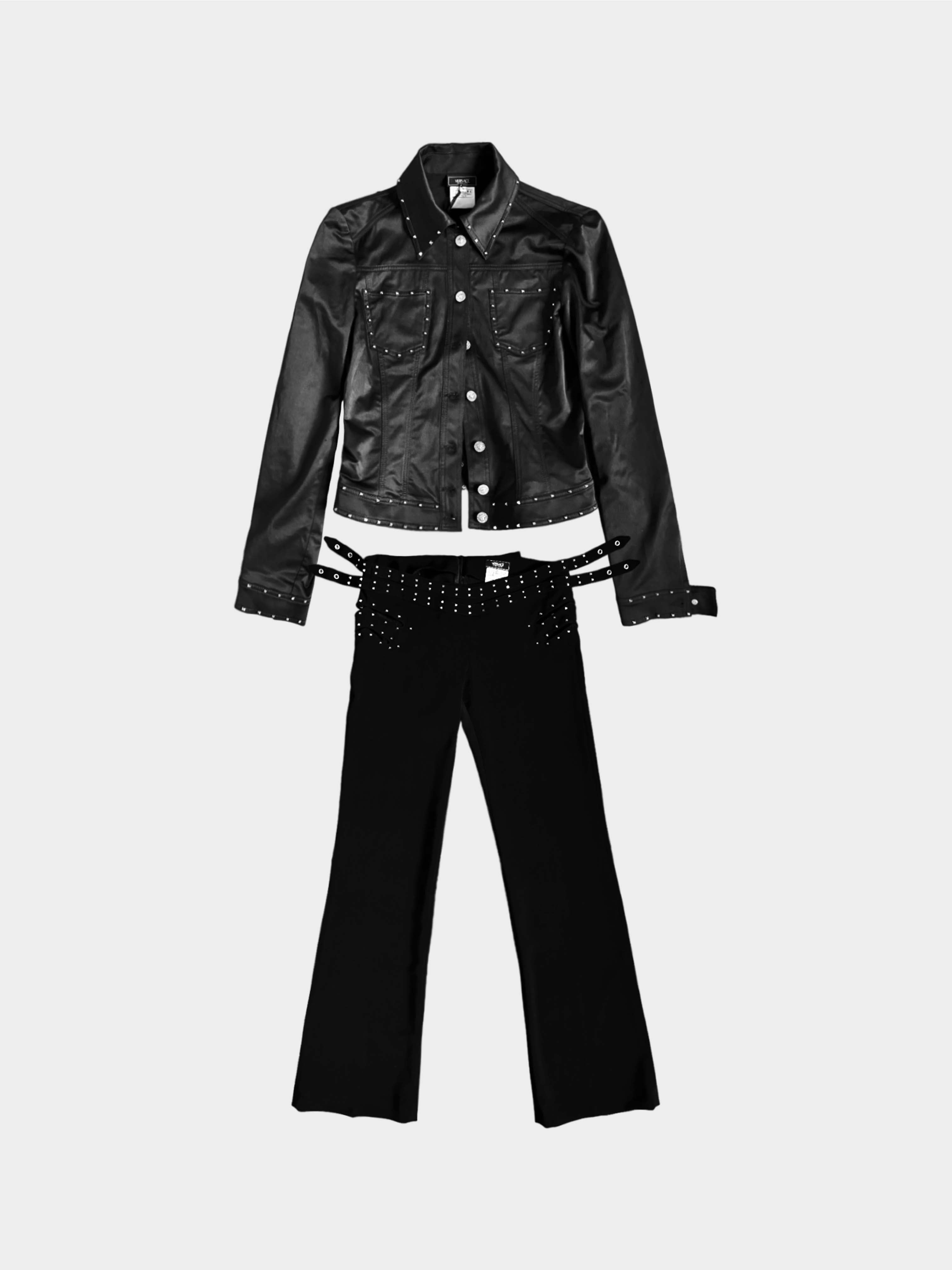 Versace 2000s Jeans Couture Studded Jacket and Pants Set