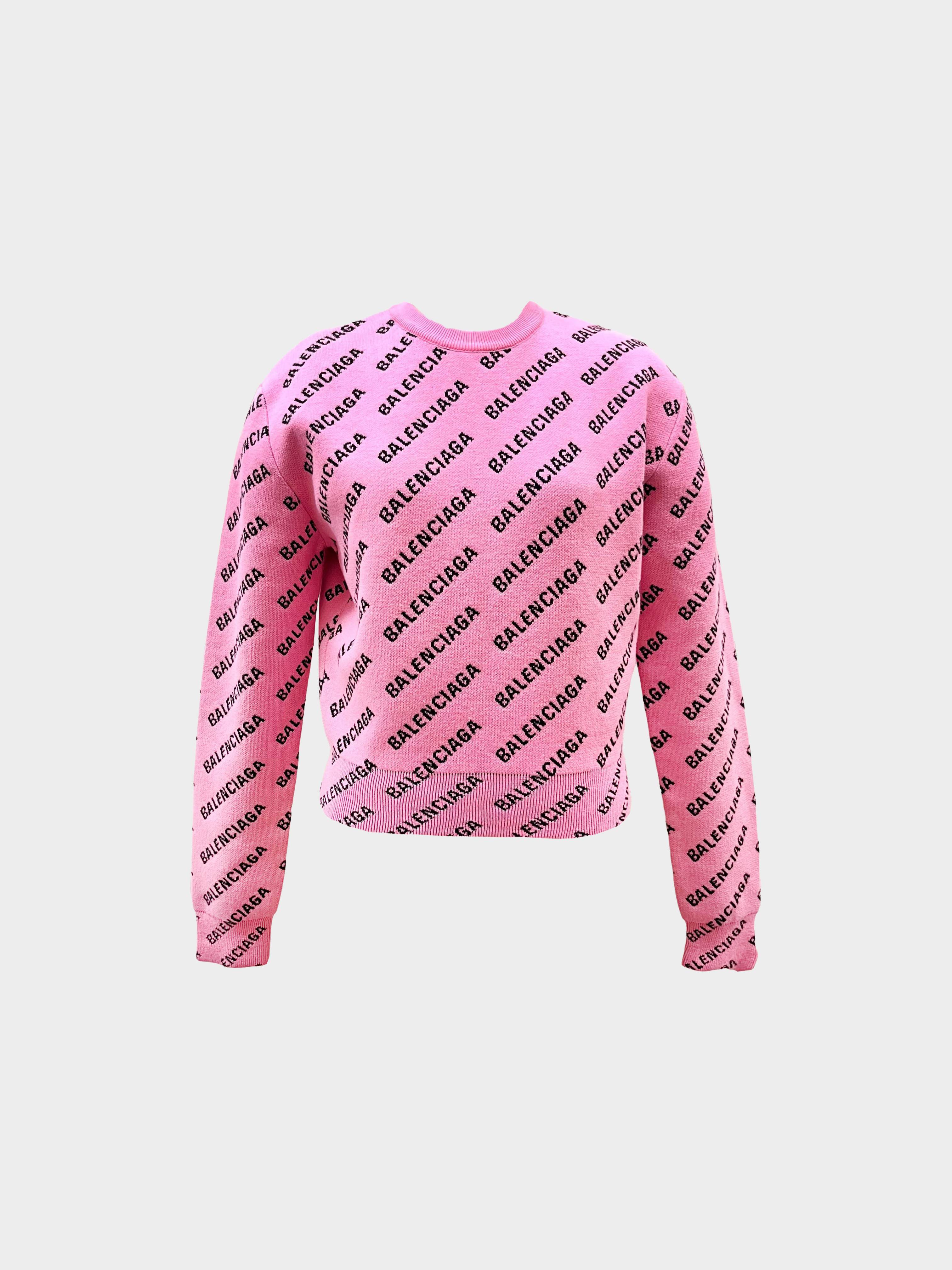 Balenciaga 2020s Pink Logo Knit Cropped Sweater