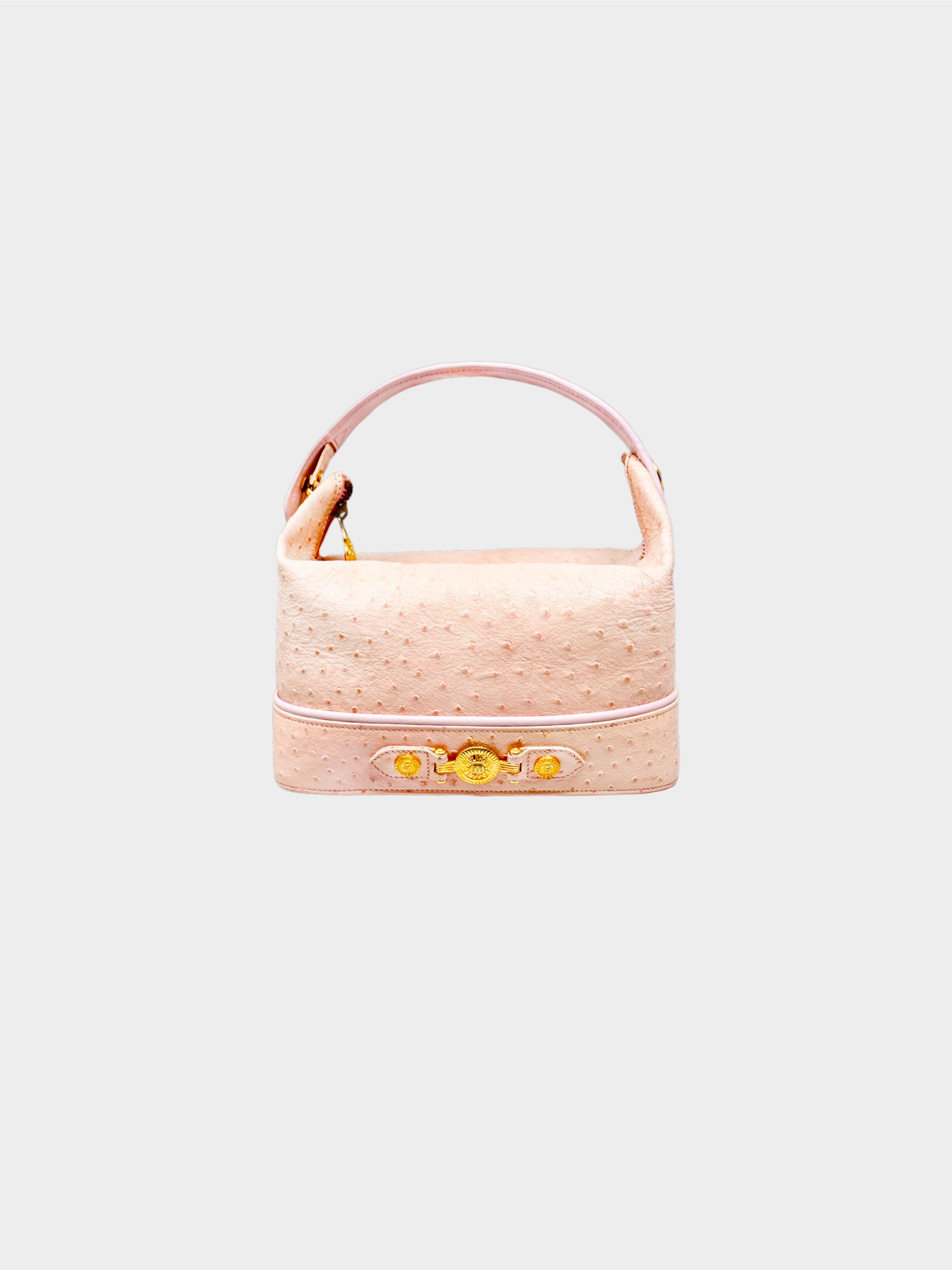 Versace 1990s Pink Vanity Ostrich Handbag