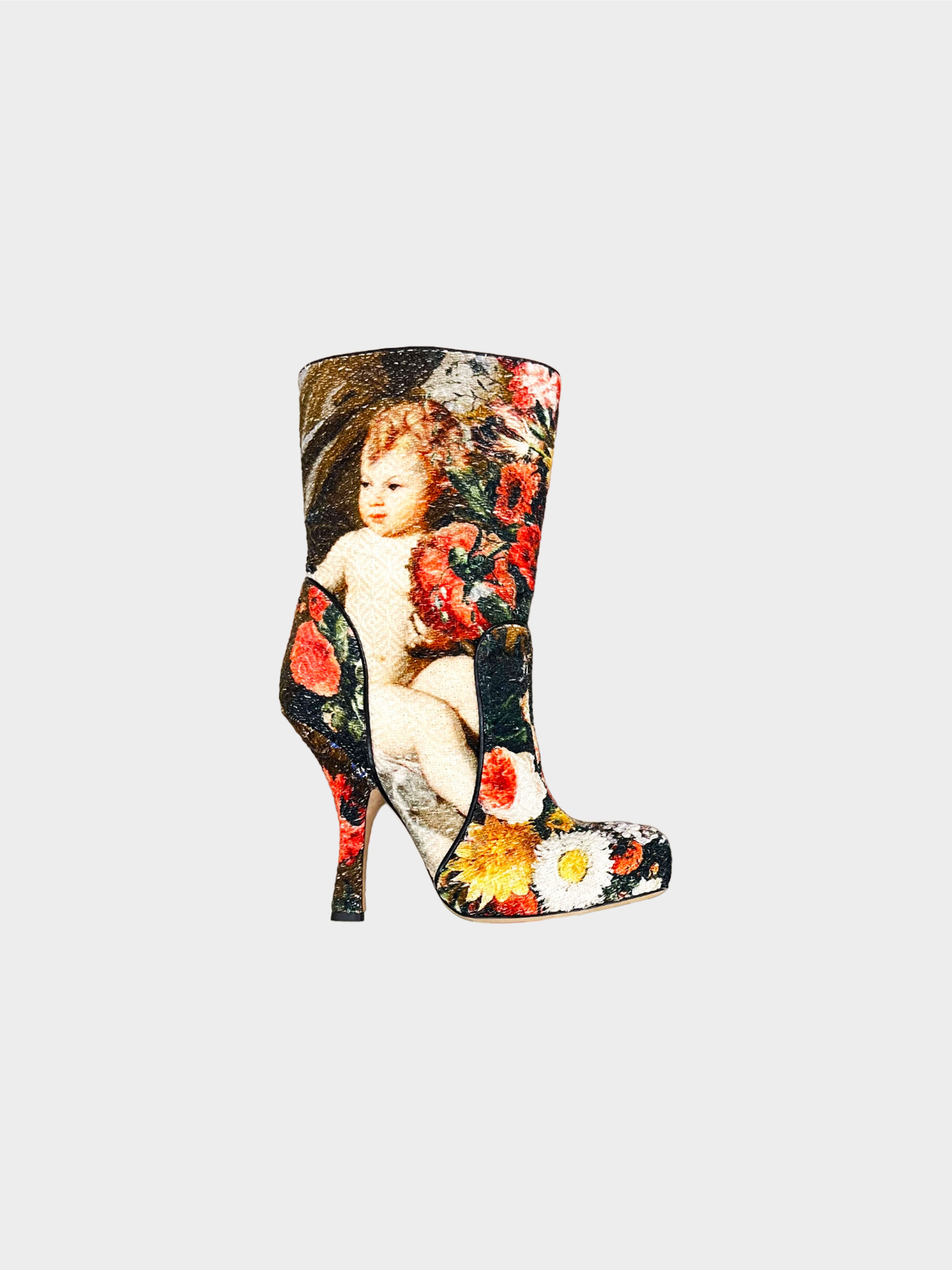 Dolce and Gabbana FW 2012-2013 Silk Screen Cherub Print Ankle Boots