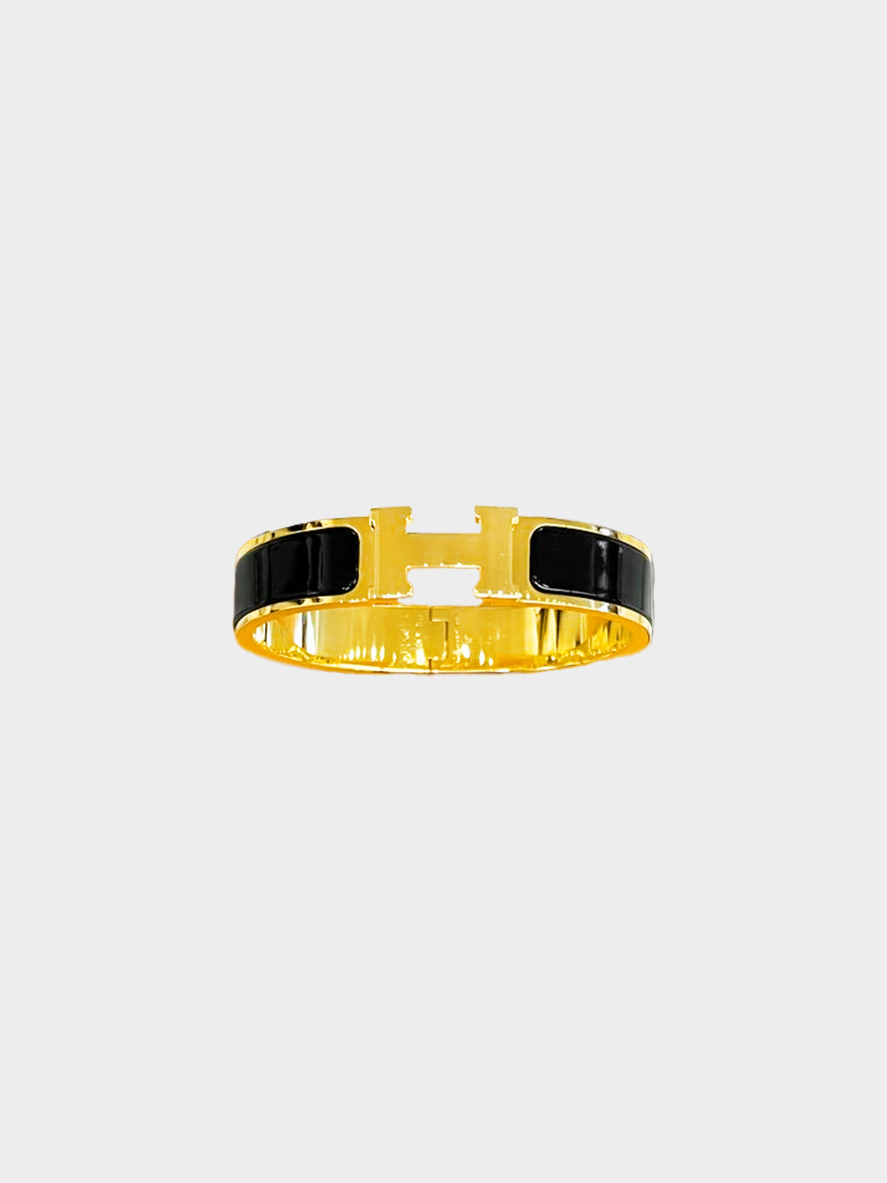 Hermès 2010s Gold and Black Narrow Clic Clac Bracelet