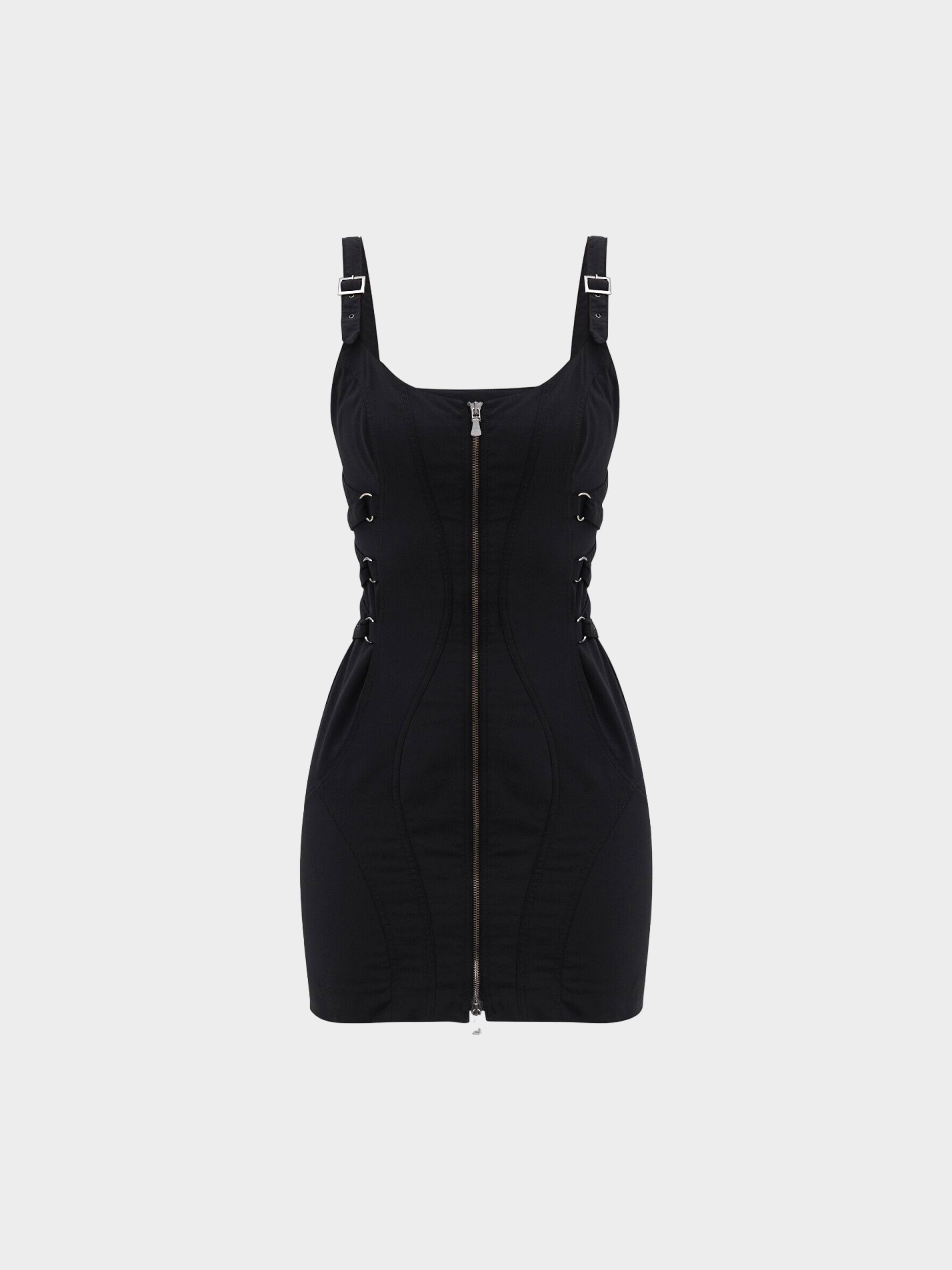 Versace 2000s Jeans Couture Black Bondage Mini Dress