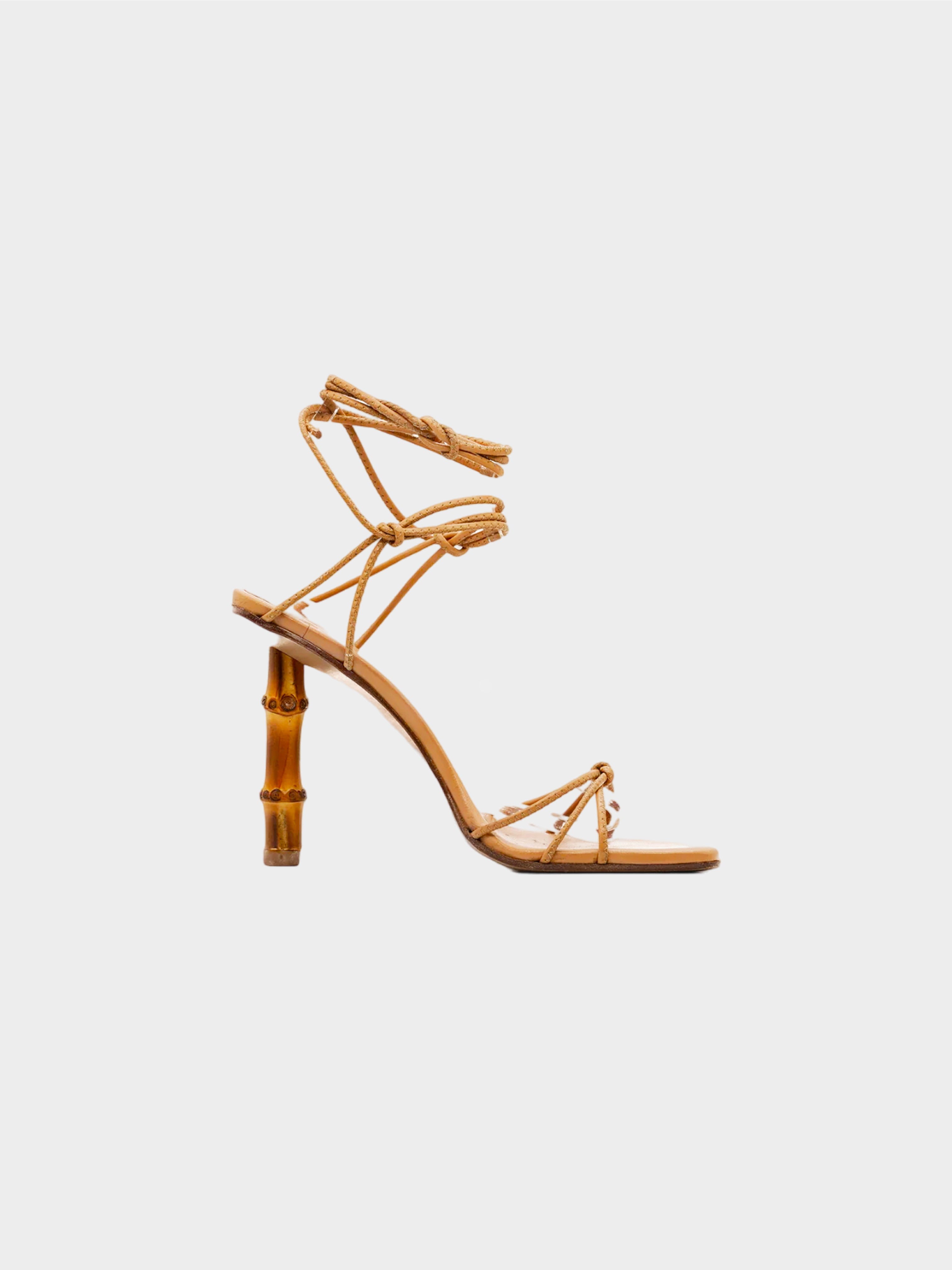 Gucci by Tom Ford SS 2002 Beige Bamboo Strappy Lace-Up Leather Heels