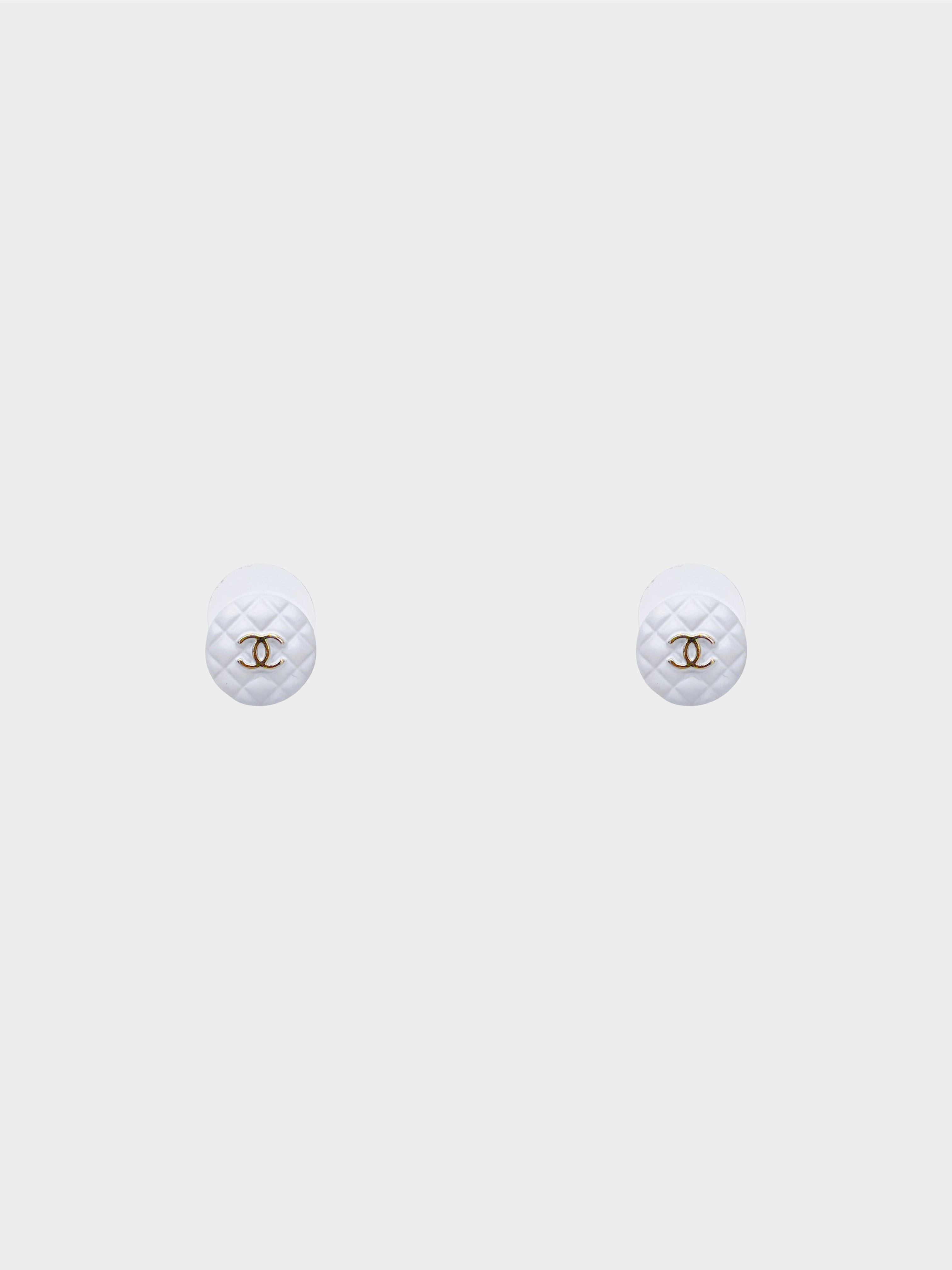 Chanel Fall 2019 White Quilted Coco Mark Stud Earring