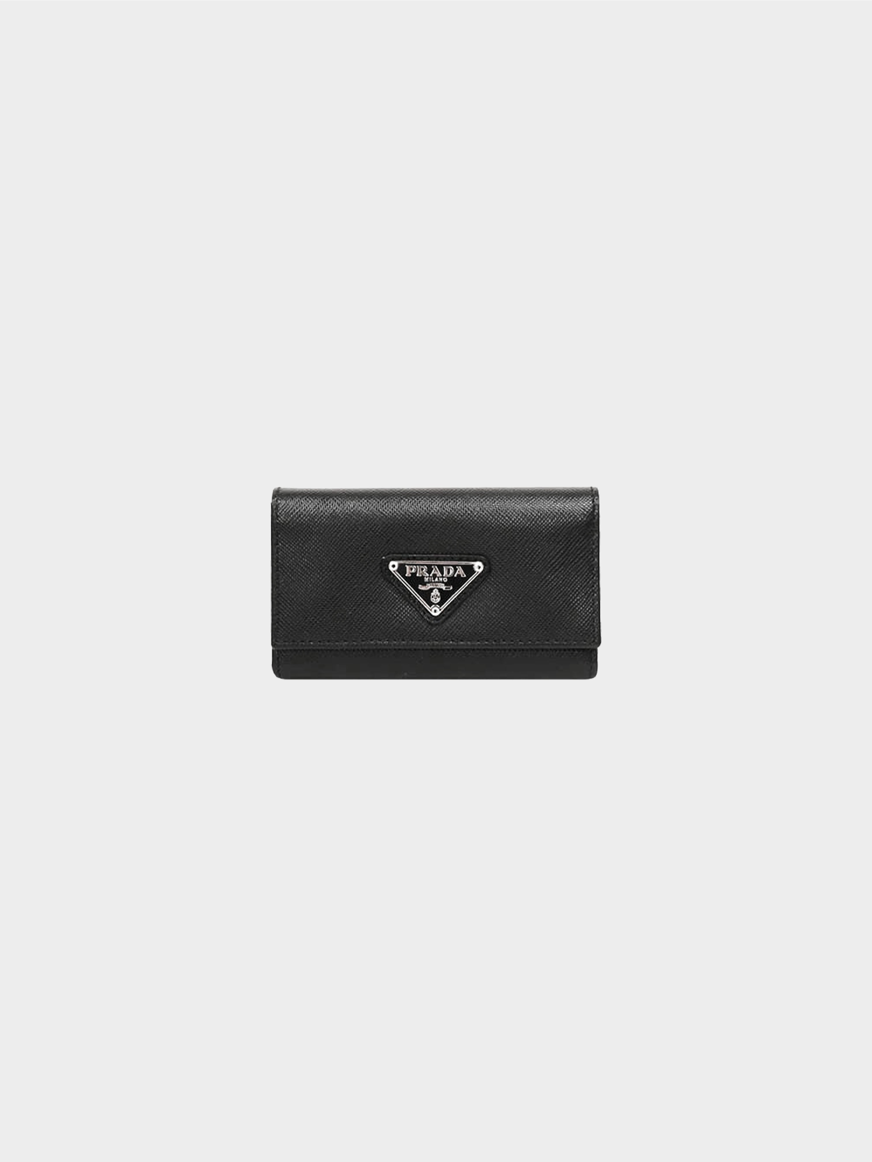 Prada 2010s Black Cross Grain Saffiano Leather Key Case · INTO