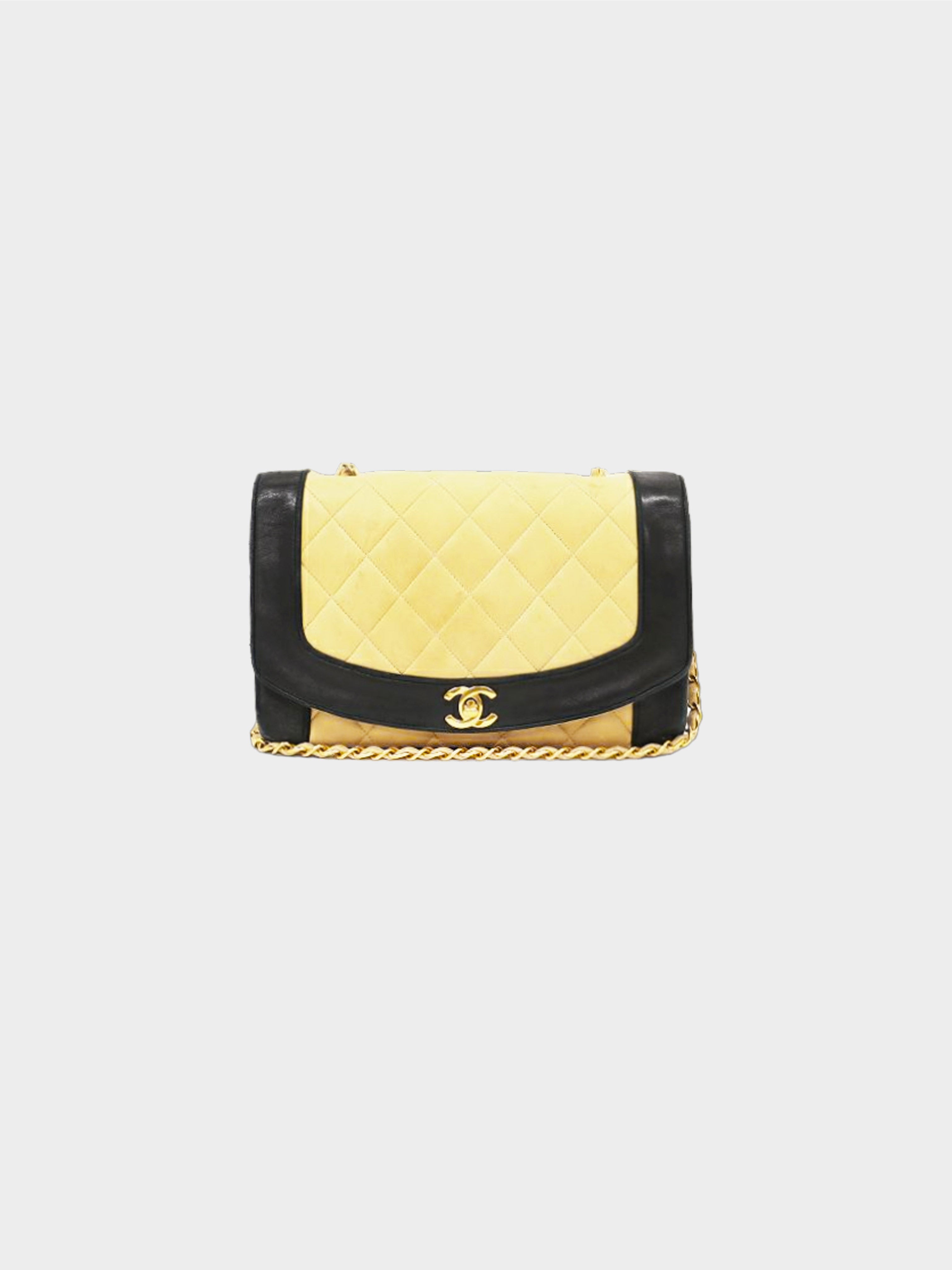 Chanel 1992-1994 Beige and Black Bi-color Diana Flap Chain Shoulder Bag ·  INTO
