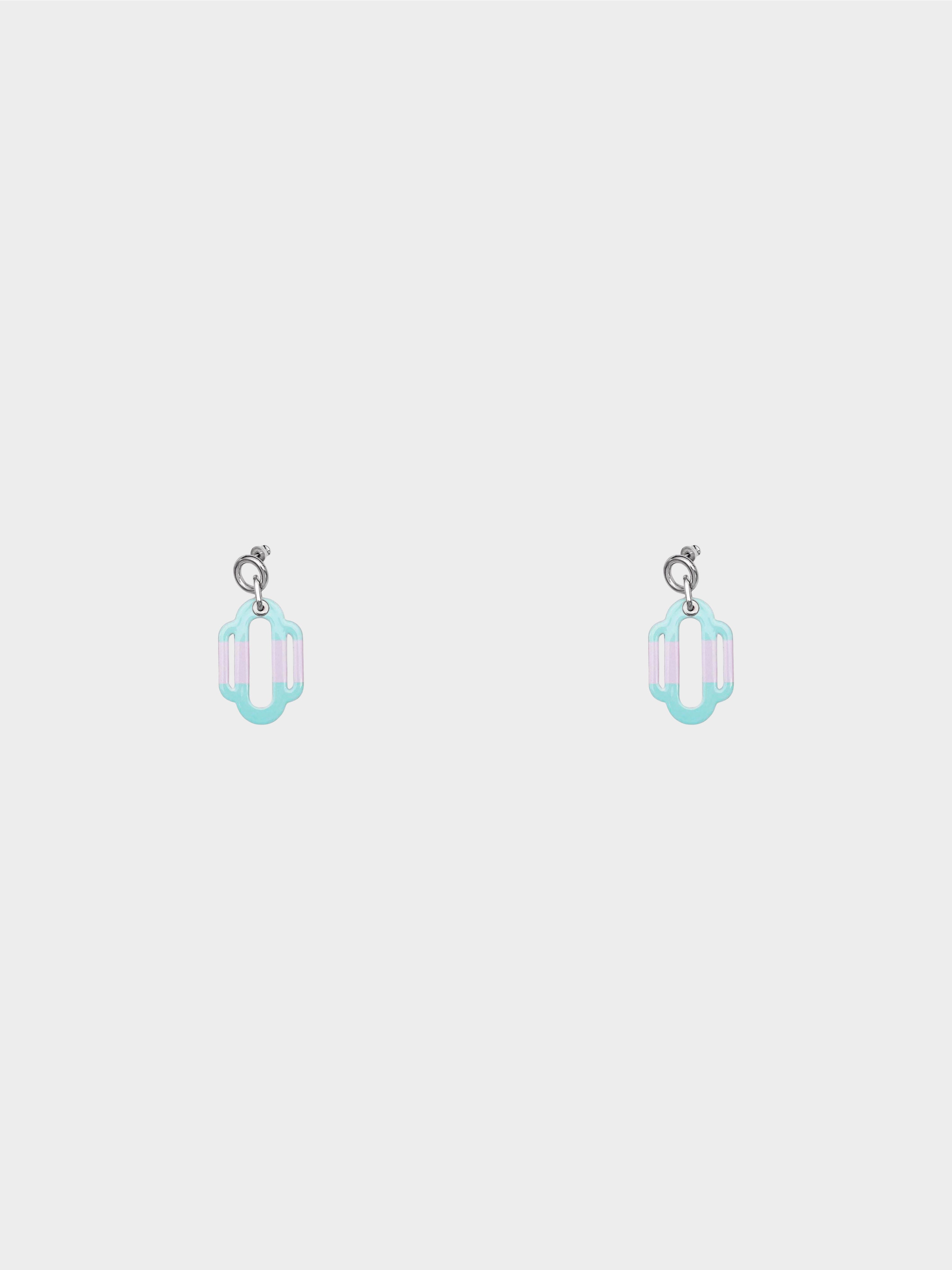 Hermès 2020s Mint and Pink Attelage Solid Enamel Earrings