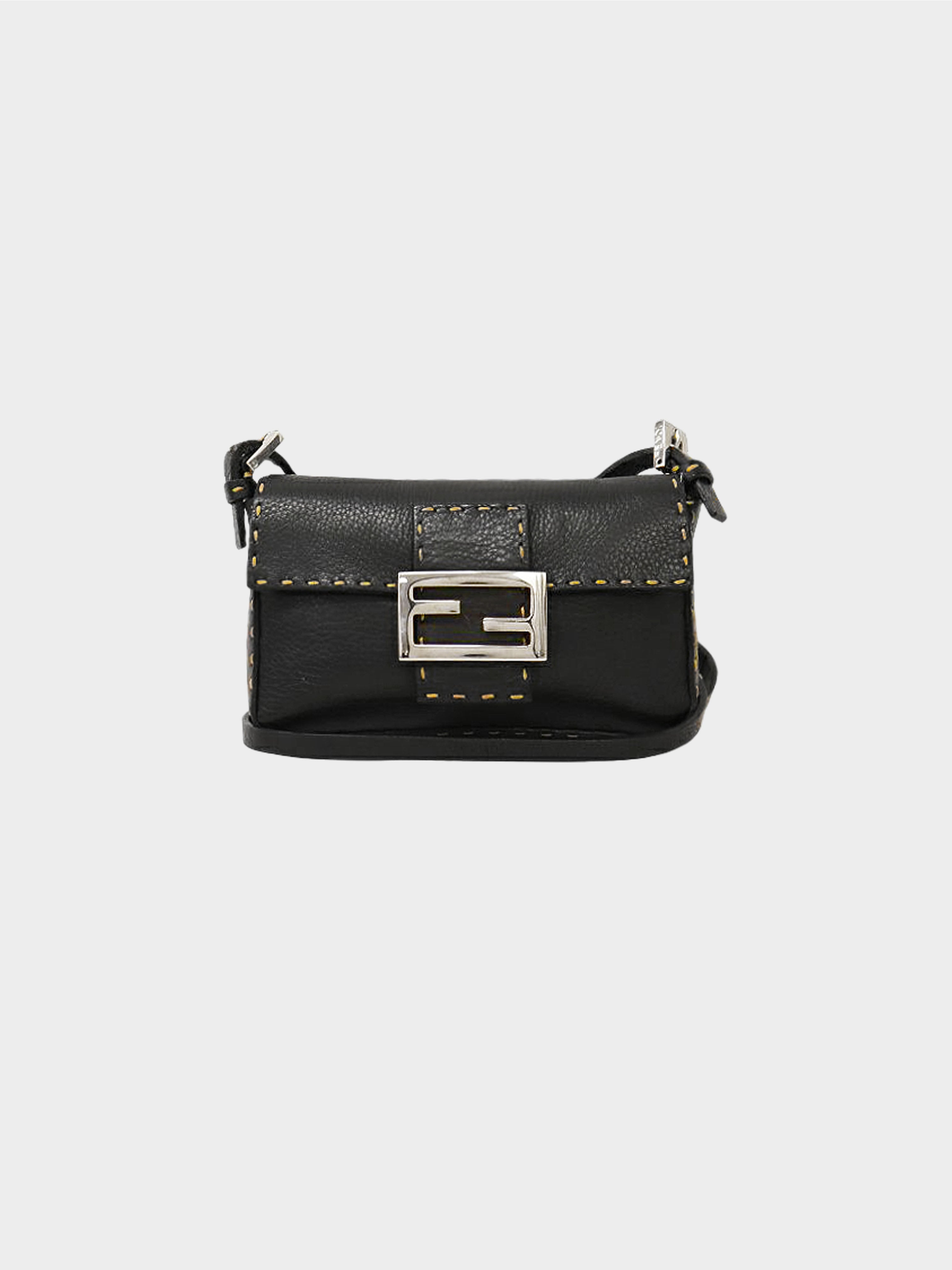 Fendi 2000s Black Calfskin Leather Selleria Mini Mamma Shoulder Bag