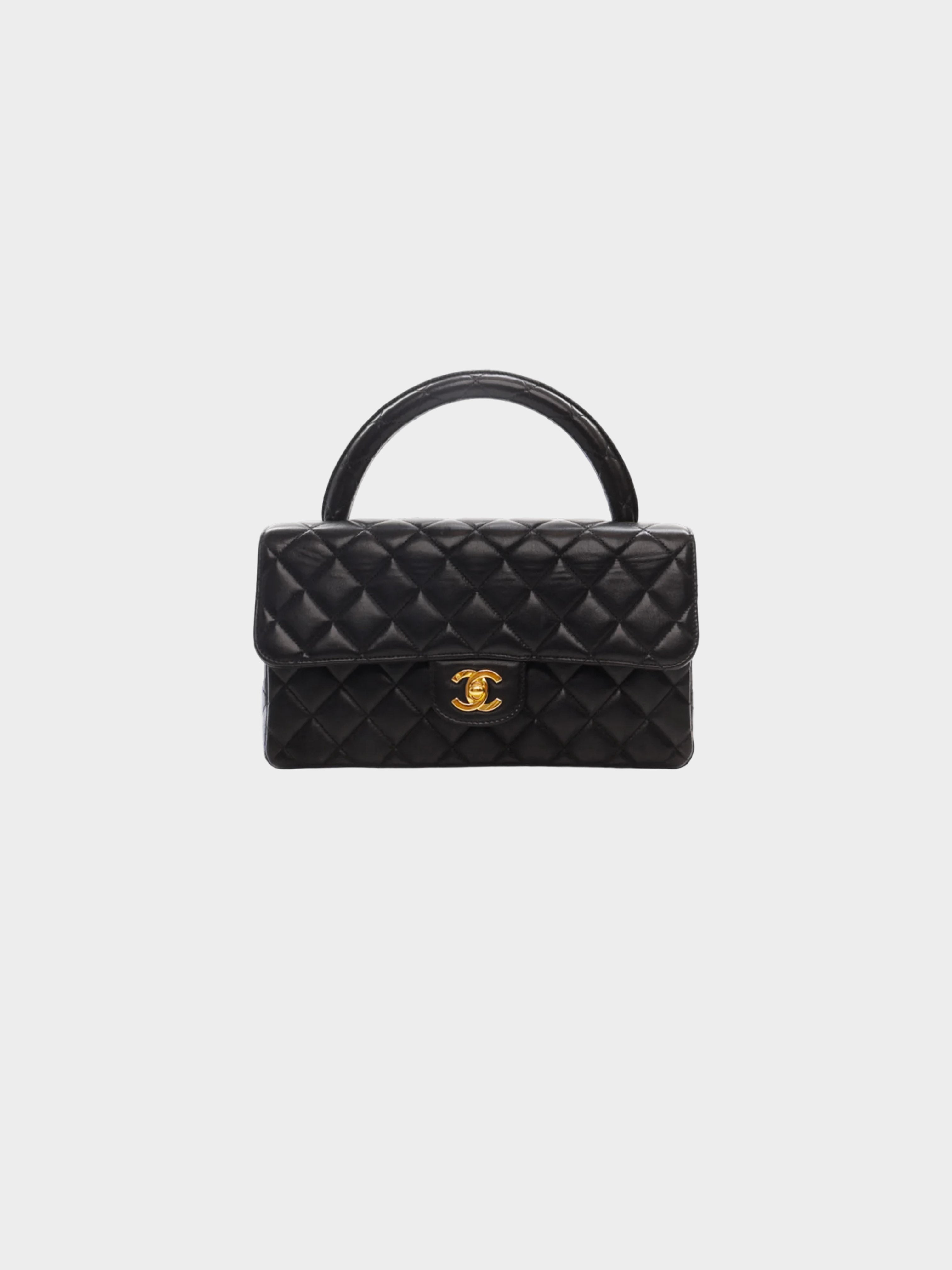 Chanel 1996-1997 Black Lambskin Vintage Top Handle Bag