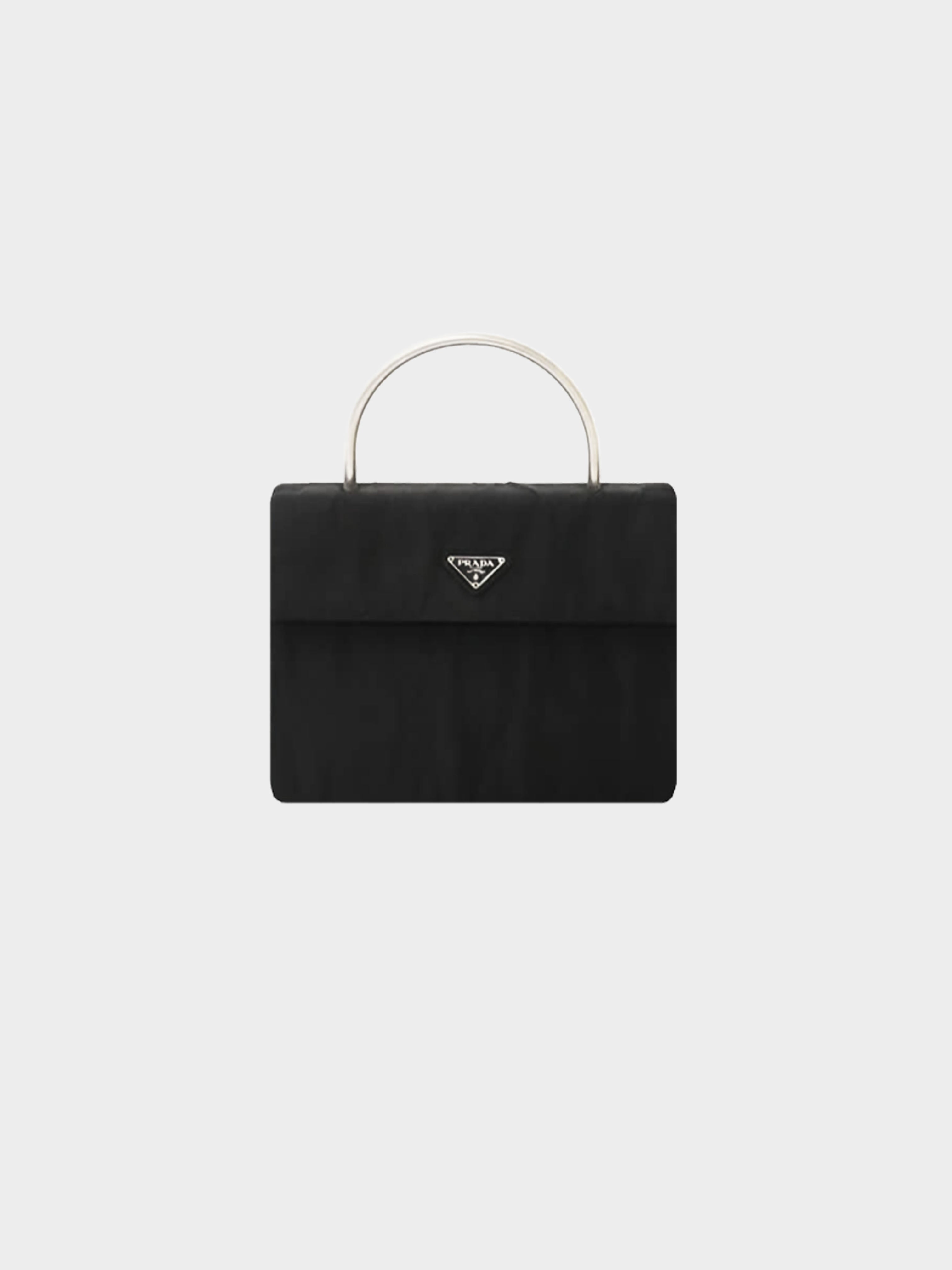 Prada Black Vintage Tessuto Metal Handle Shoulder Bag