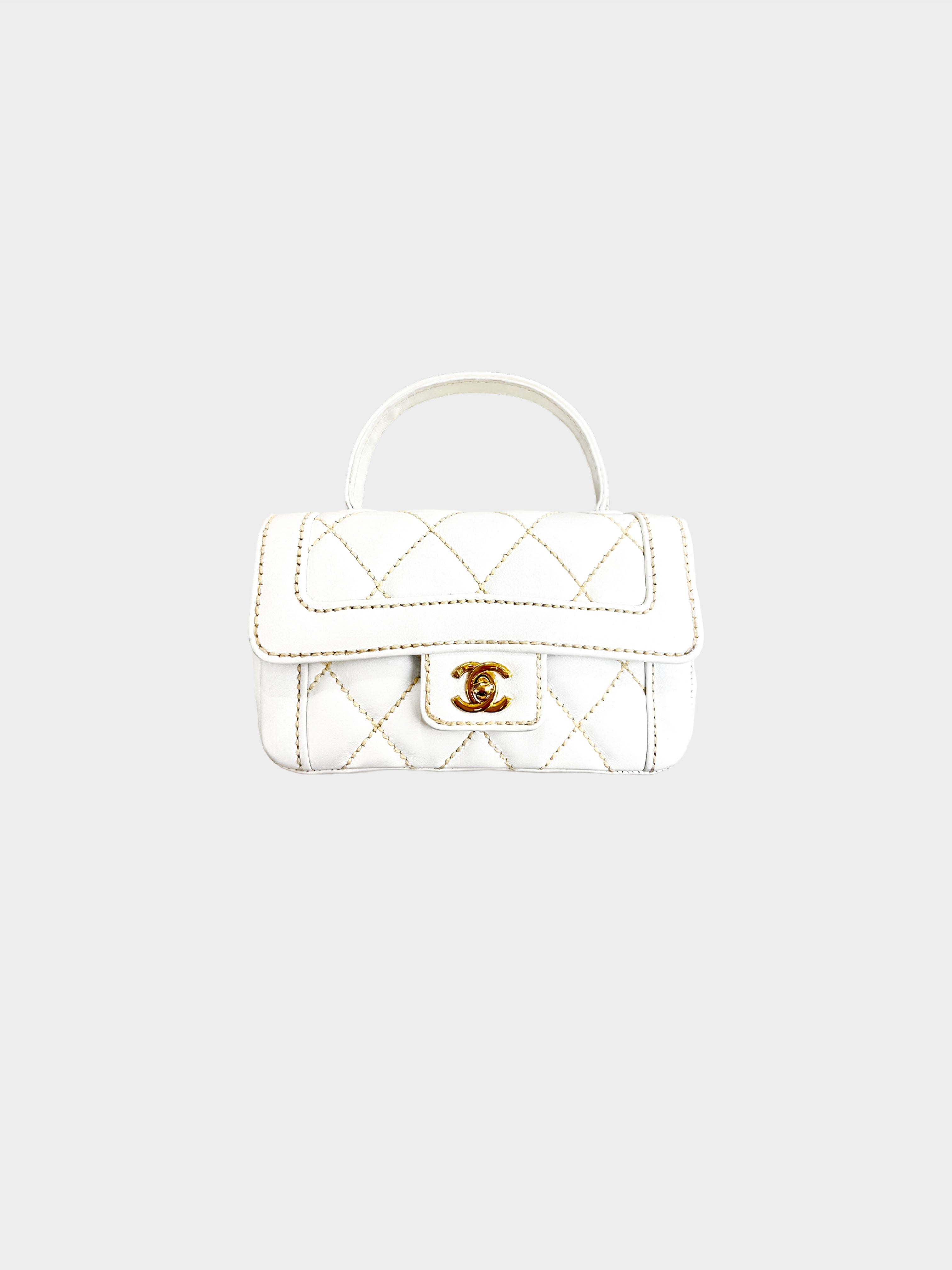 Chanel 2003 White Surpique Stitch Mini Kelly Handbag