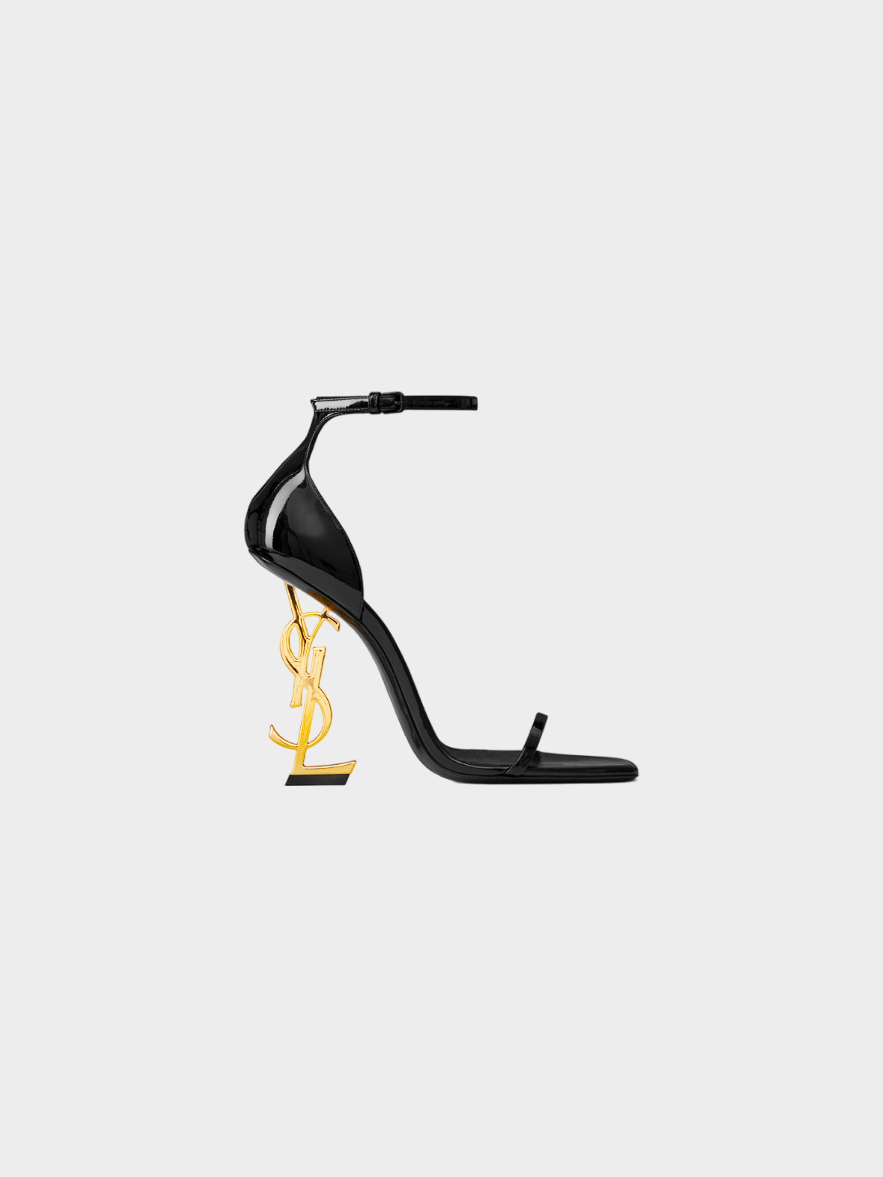 Saint Laurent 2020s Black and Gold Opyum Patent Sandals