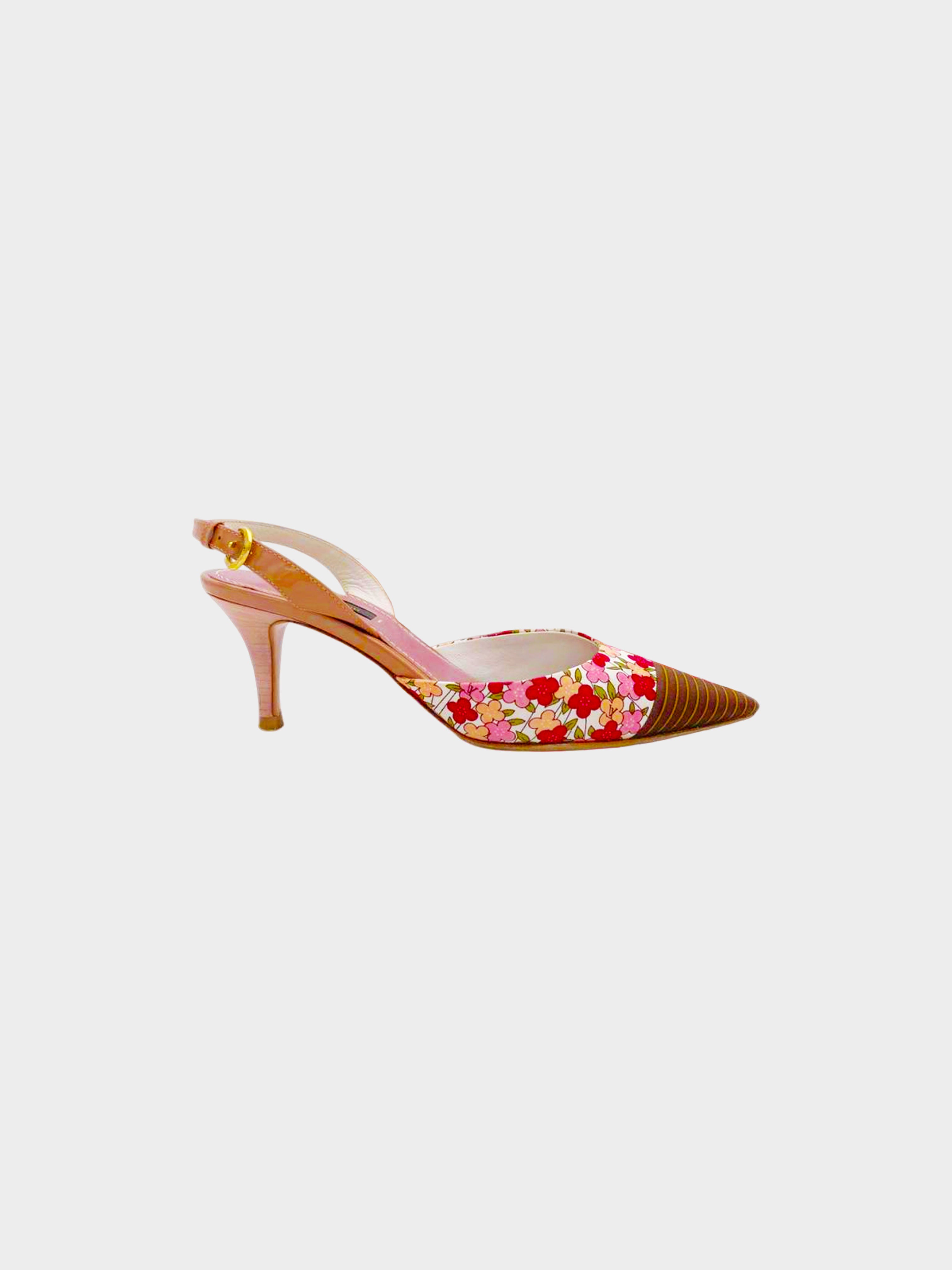 Louis Vuitton 2008 Floral and Stripe Pattern Slingback Heels
