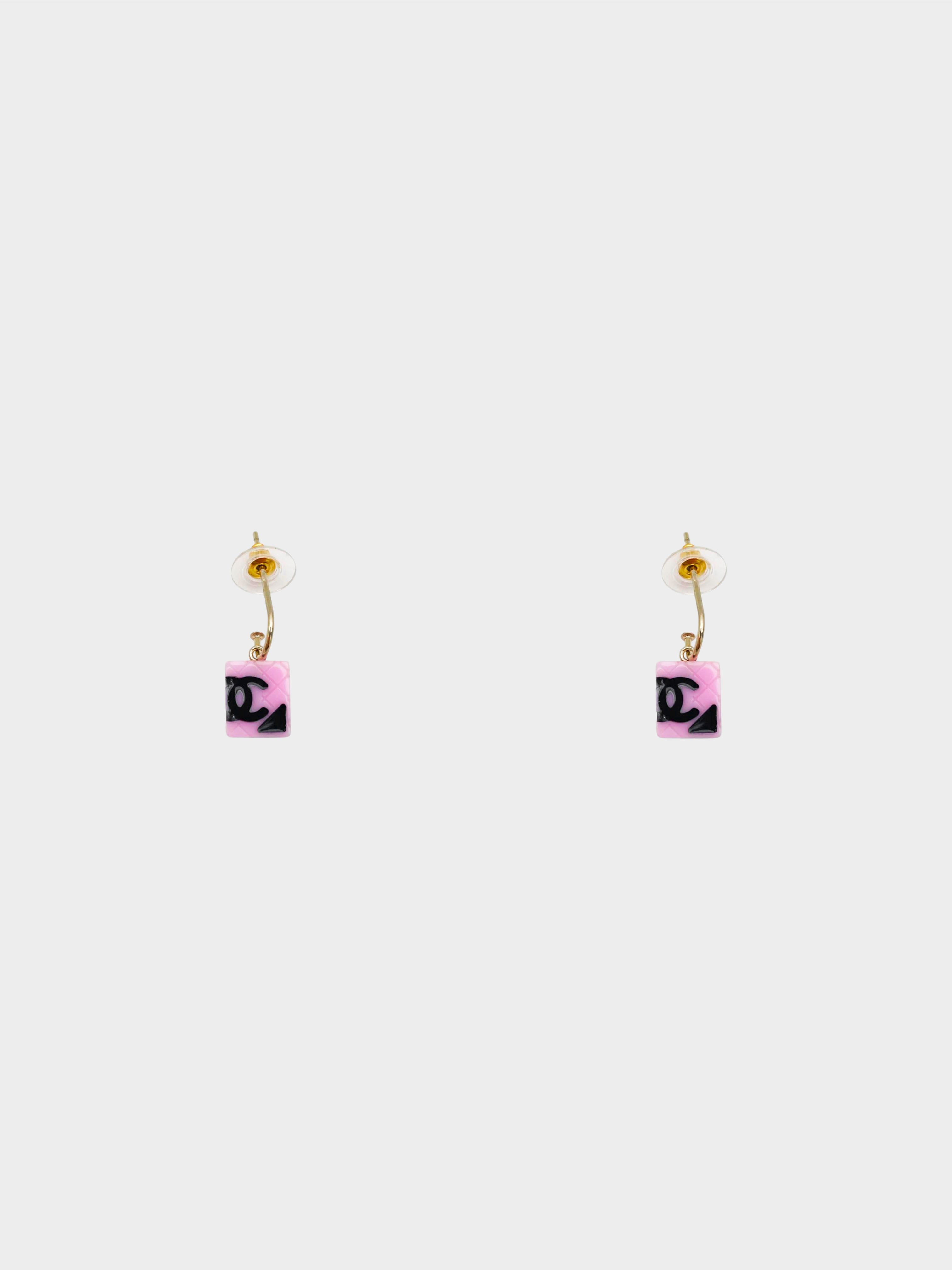 Chanel 2005 Pink Cambon Motif Dangle Post Earrings