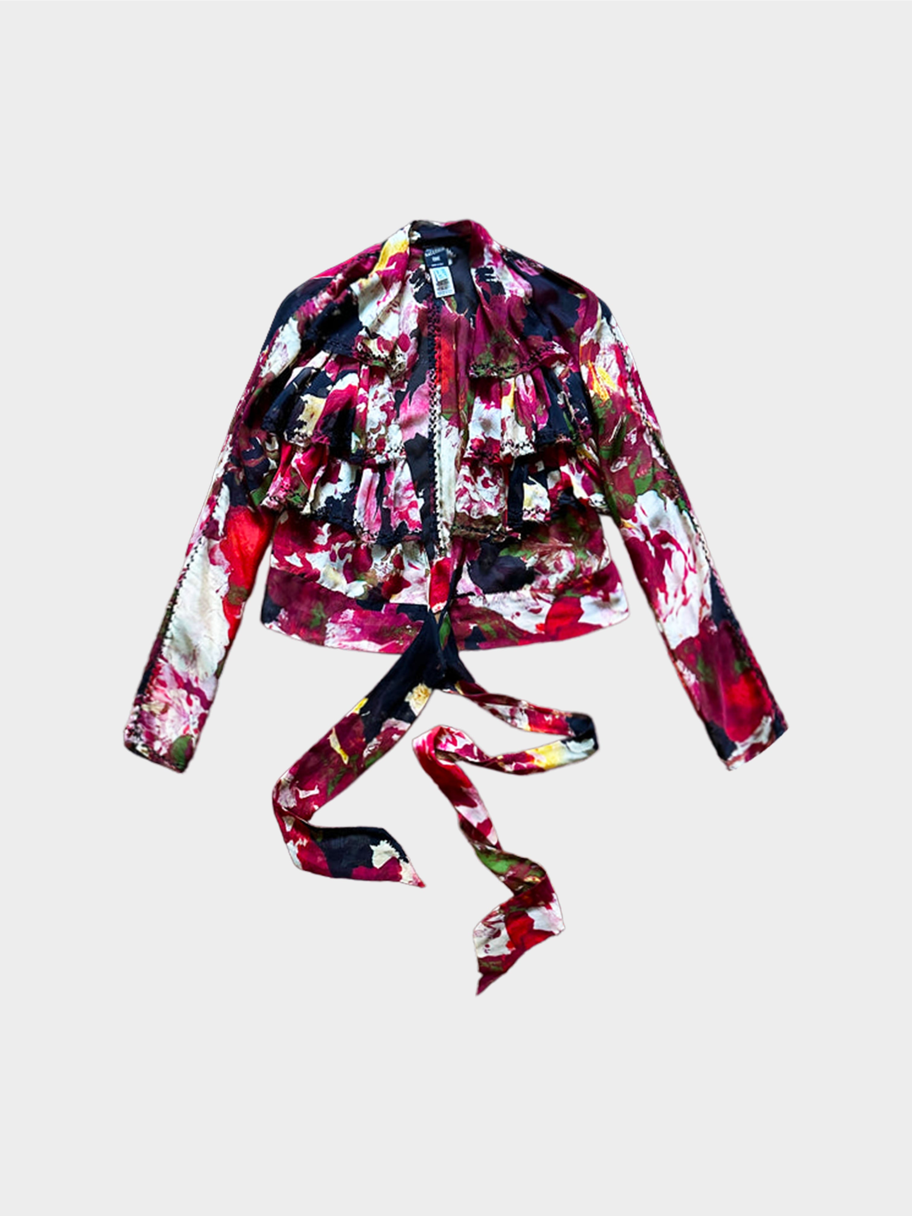 Jean Paul Gaultier 1990s Ruffled Floral Wrap Around Silk Crop Top