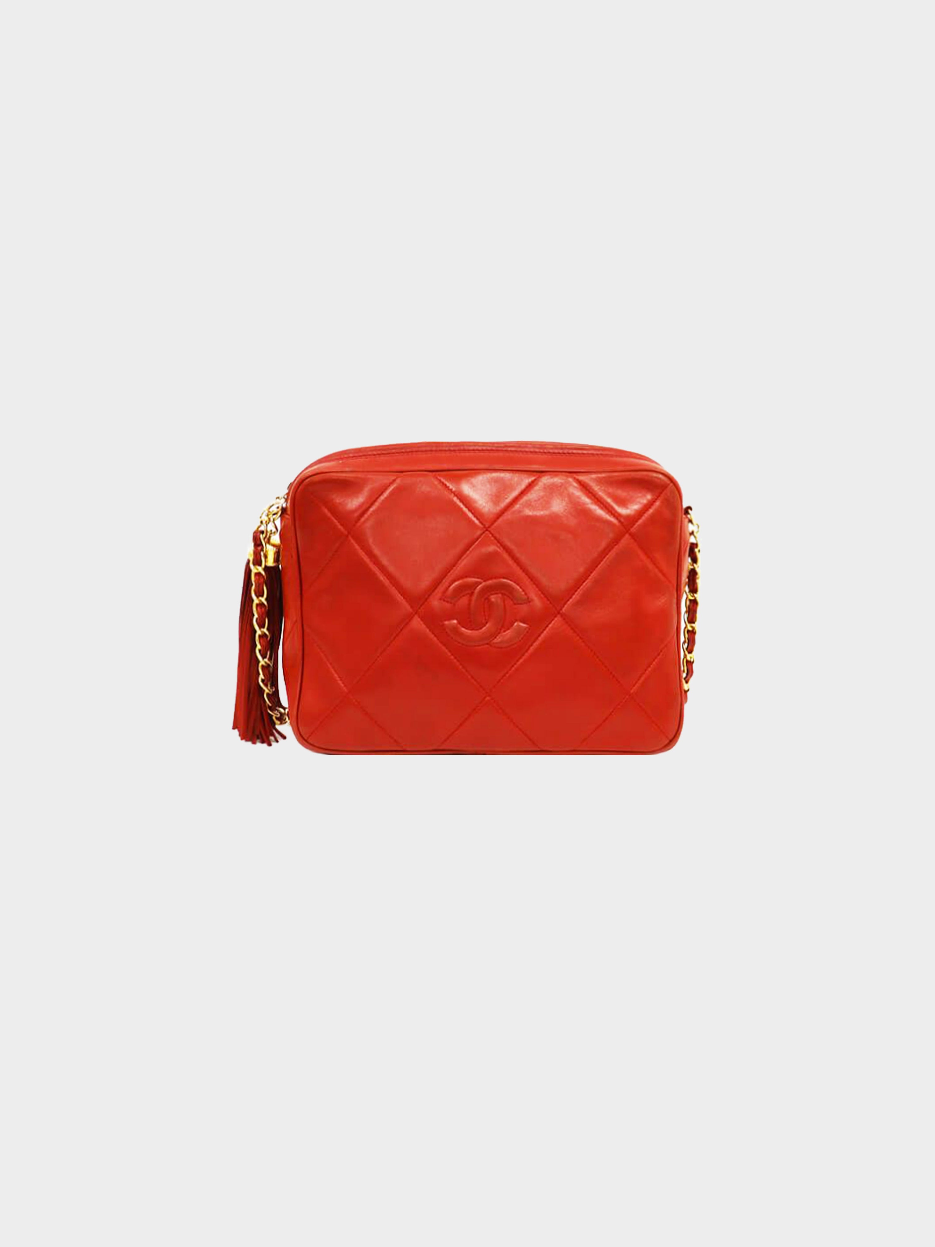 Chanel 1985-1989 Red Matelasse Chain Shoulder Bag · INTO