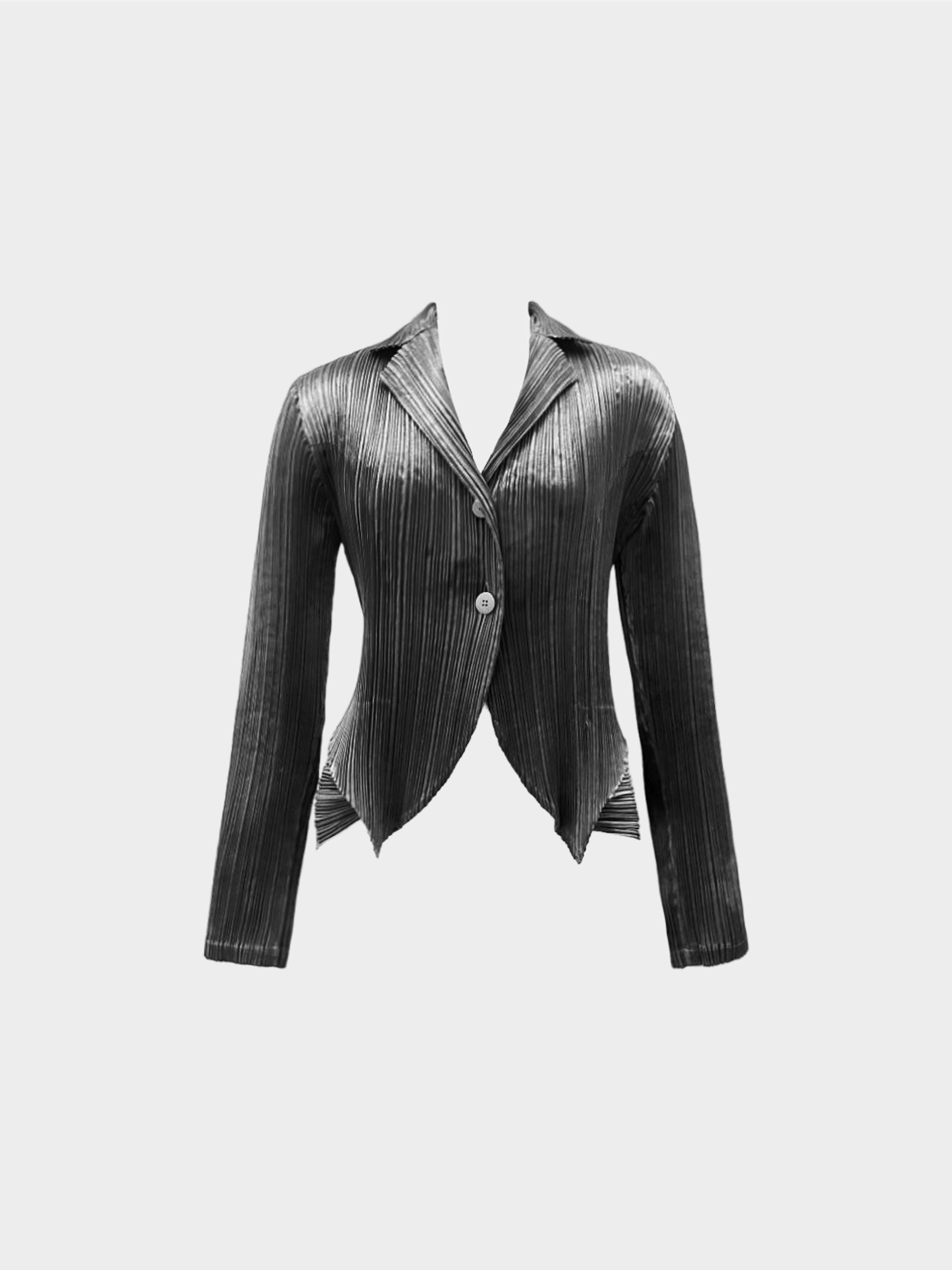 Issey Miyake 1990s Black Pleated Pointed Hem Tail Blazer · INTO