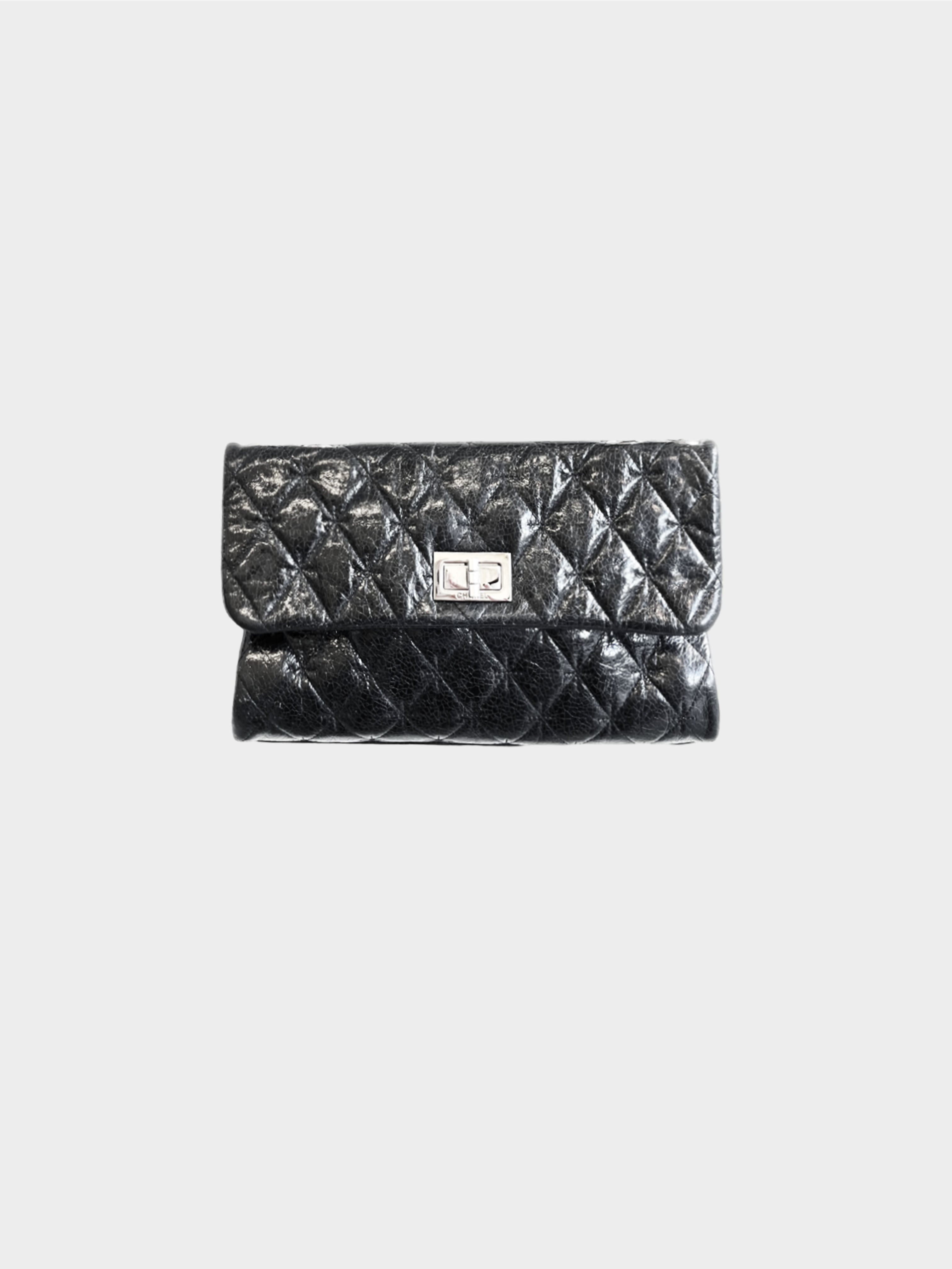 Chanel 2005 Black Glazed Calfskin Mademoiselle Reissue Medium Flap Bag