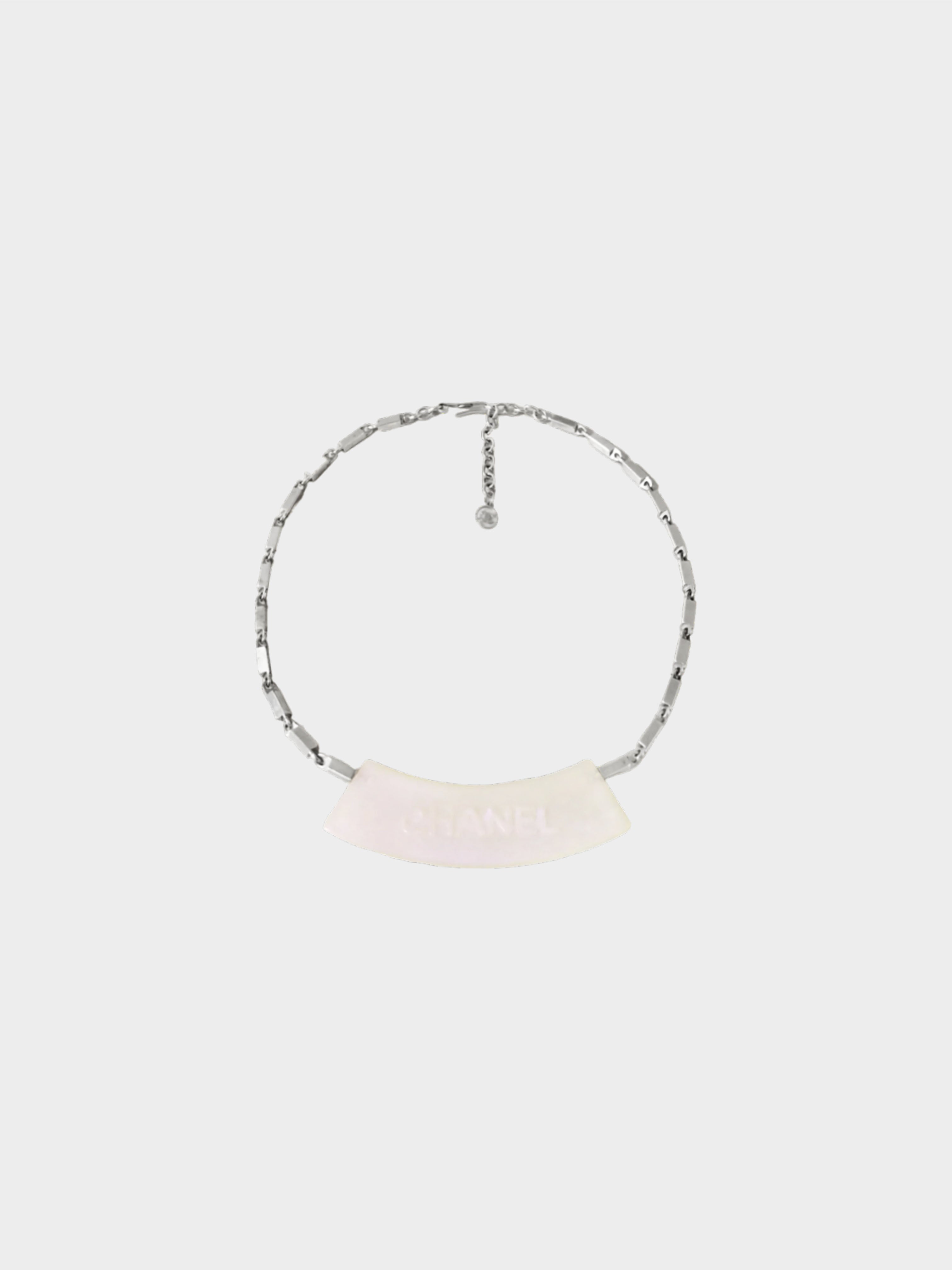 Chanel Early 2000s Silver and Opalescent Shell Pendant Necklace