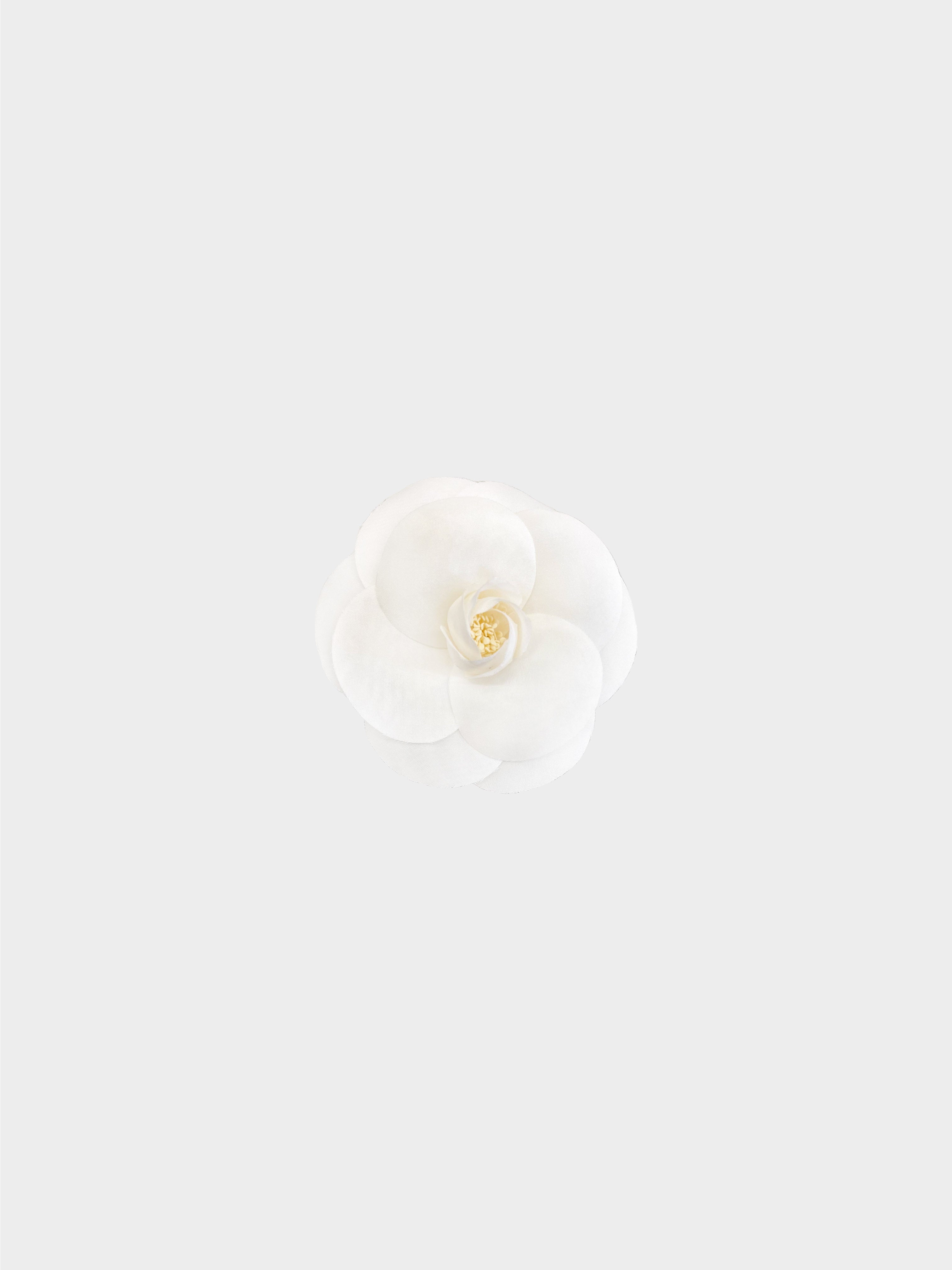 Chanel 2000s White Silk Camellia Brooch