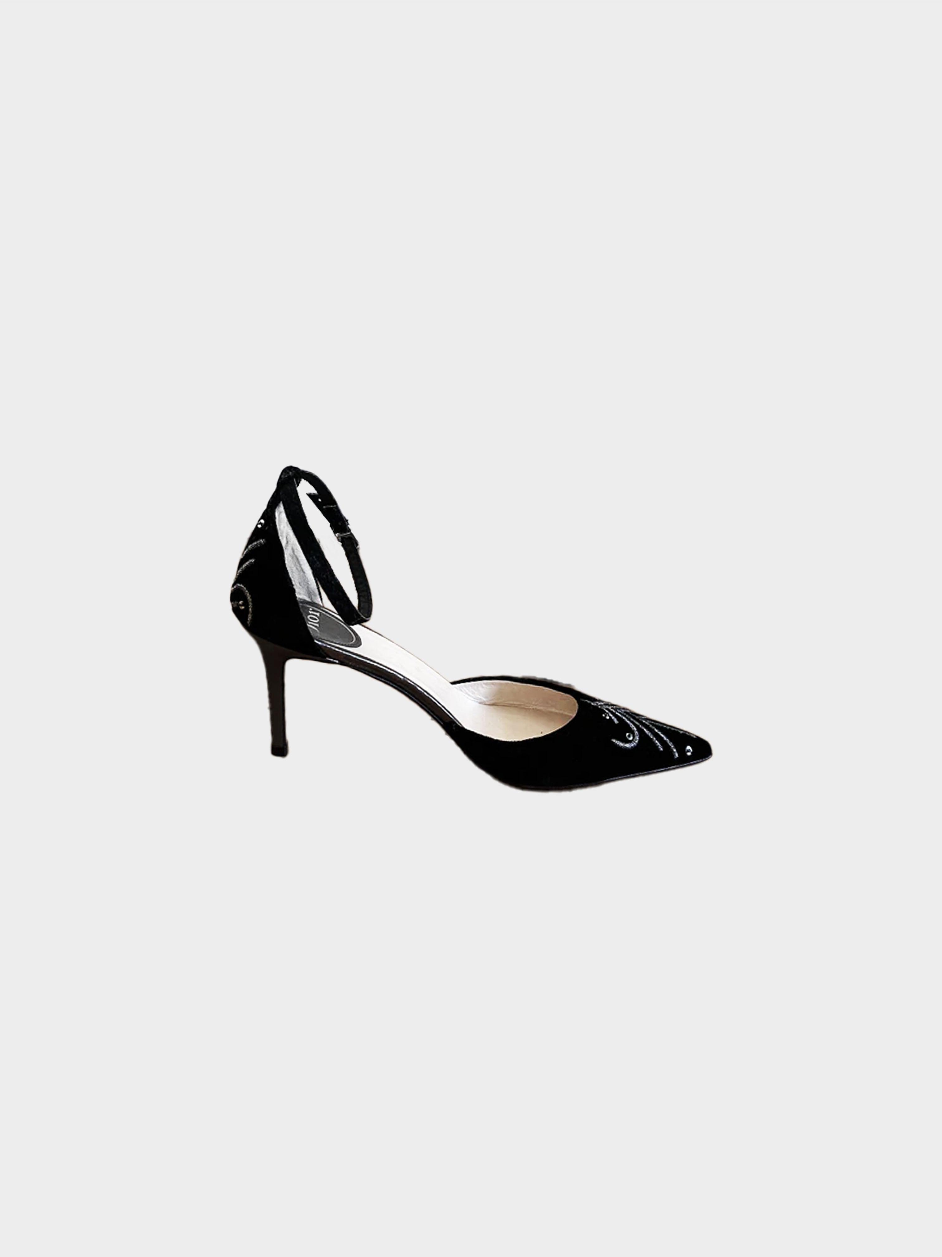 Christian Dior 2000s Embroidered Black Velvet Heels