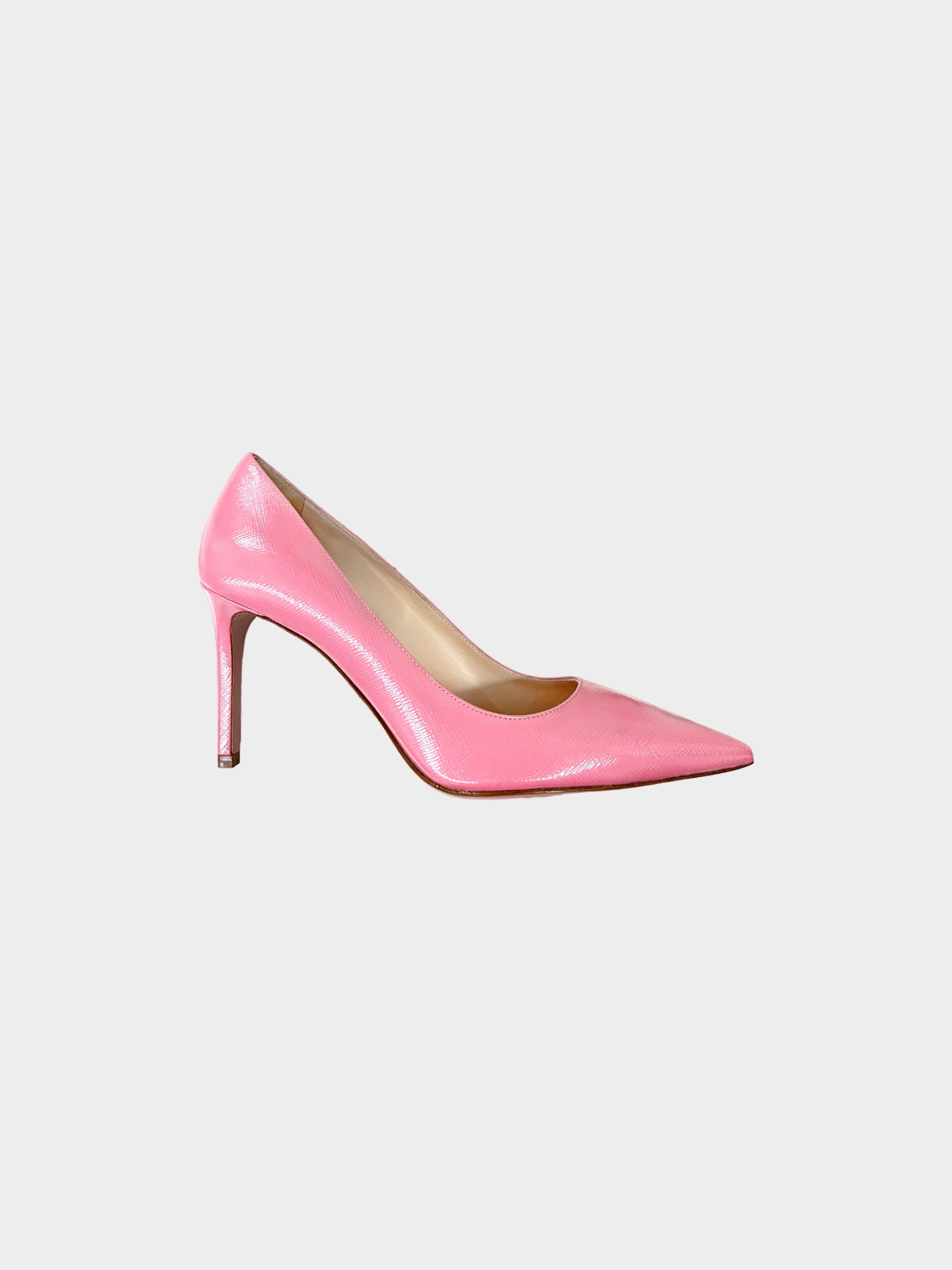 Prada SS 2022 Pink Cross-grain Patent Leather Pumps