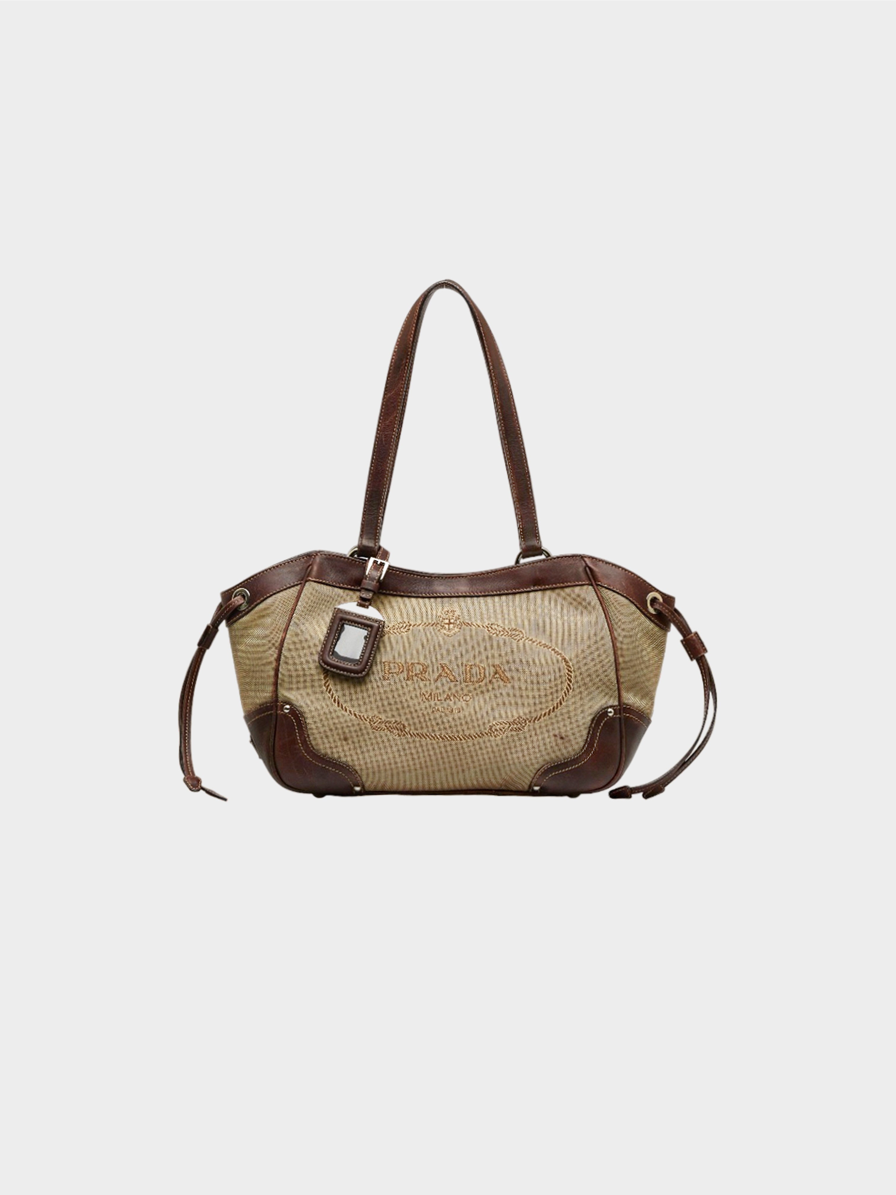 Prada 2000s Canapa Logo Jacquard Canvas Shoulder Bag