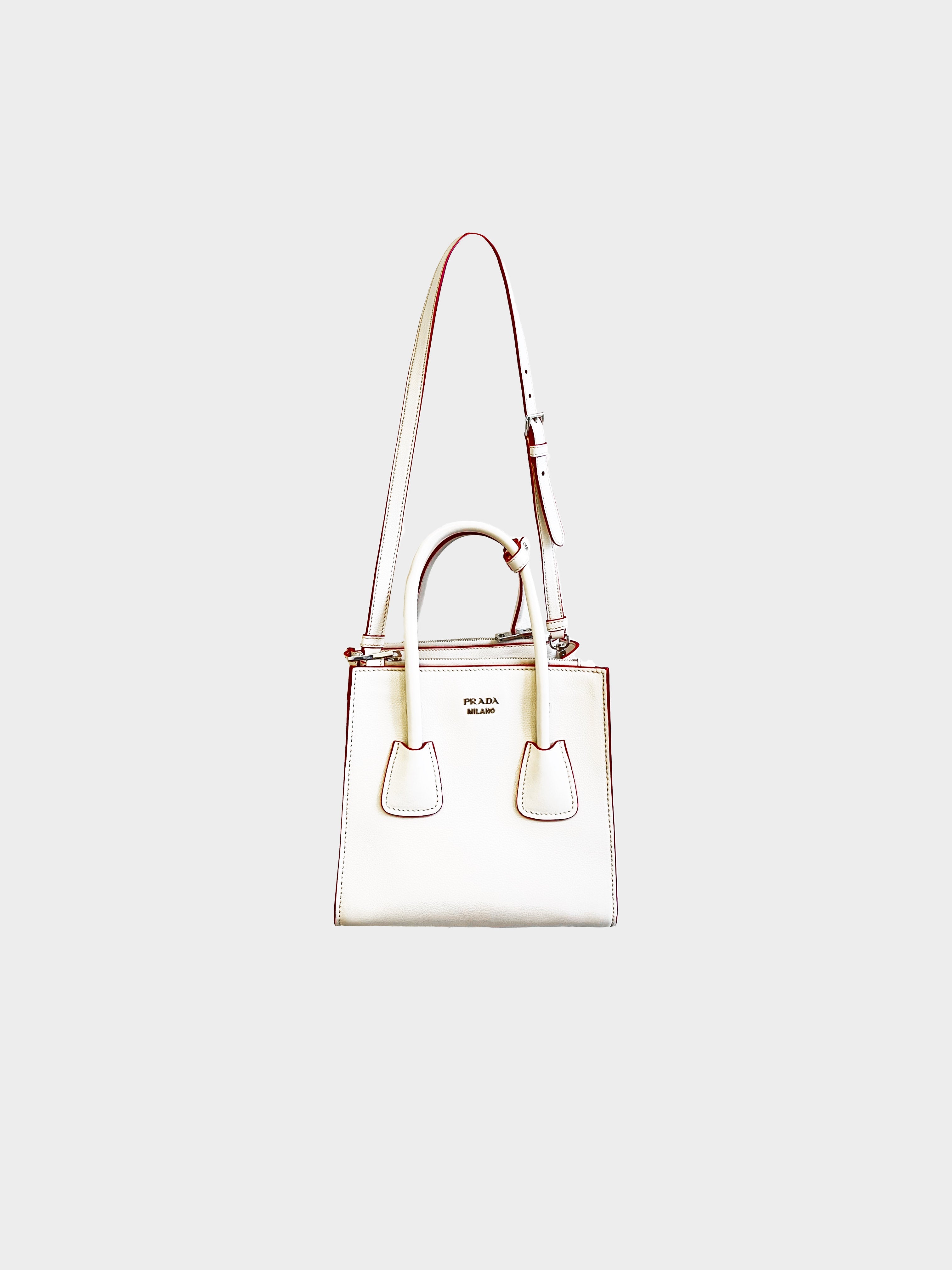 Prada Off White Saffiano Lux Leather Promenade Tote Prada