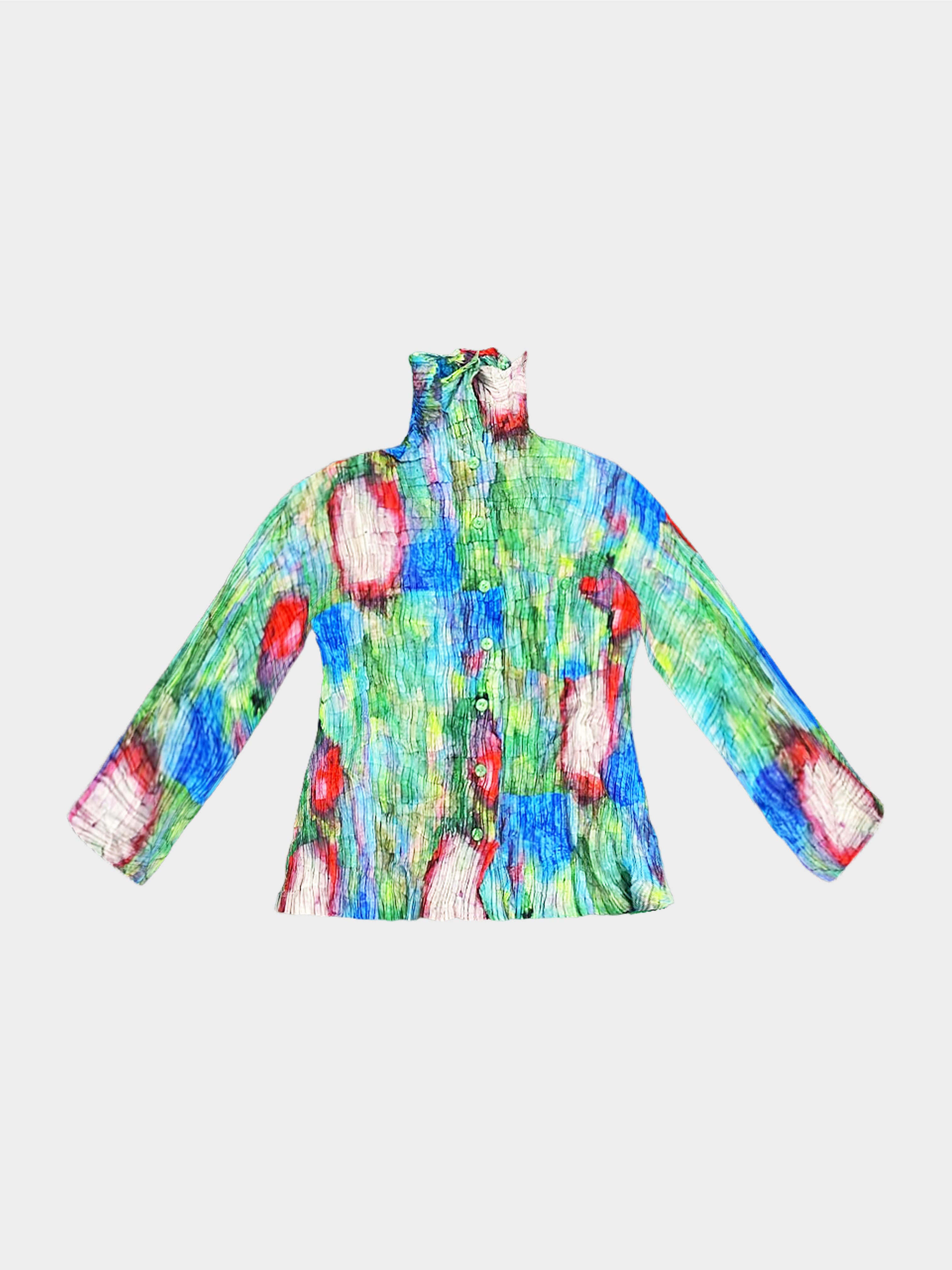 Issey Miyake Spring 2013 Multicolor Floral Mockneck Blouse