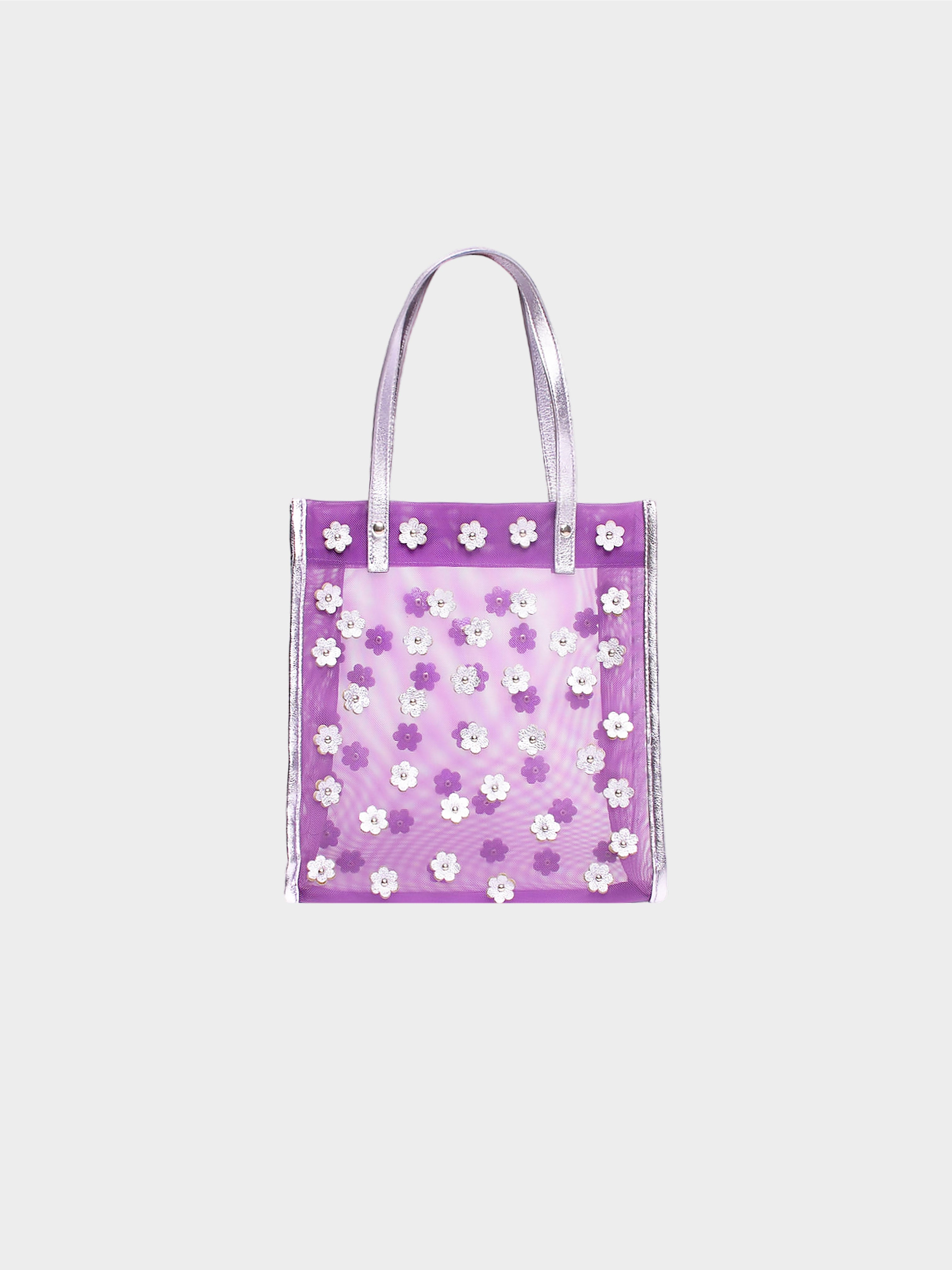 Miu Miu 1999 Metallic Lilac Floral Mesh Tote Bag