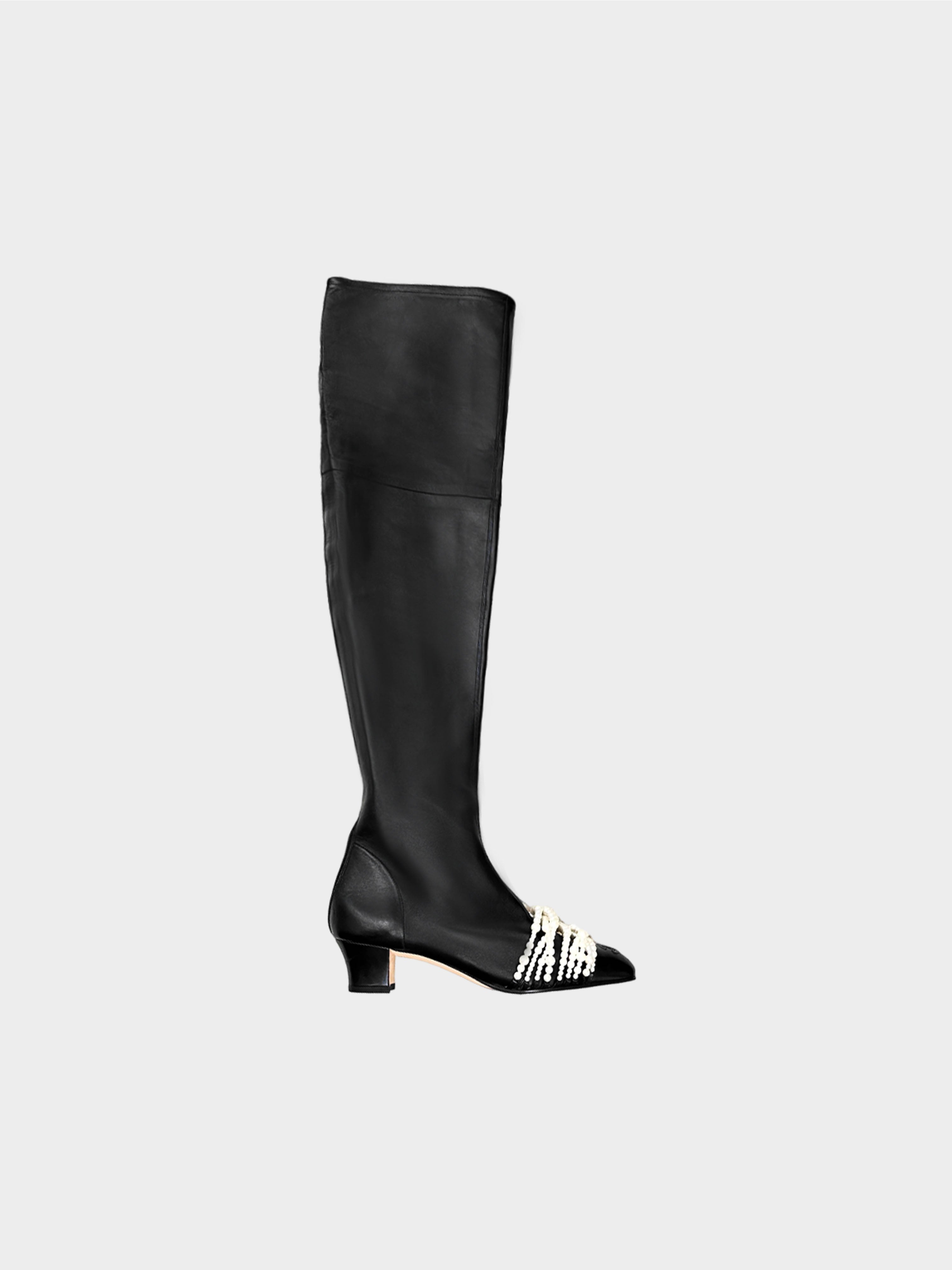 Chanel 2017 Tall Leather Boots with Faux Pearls