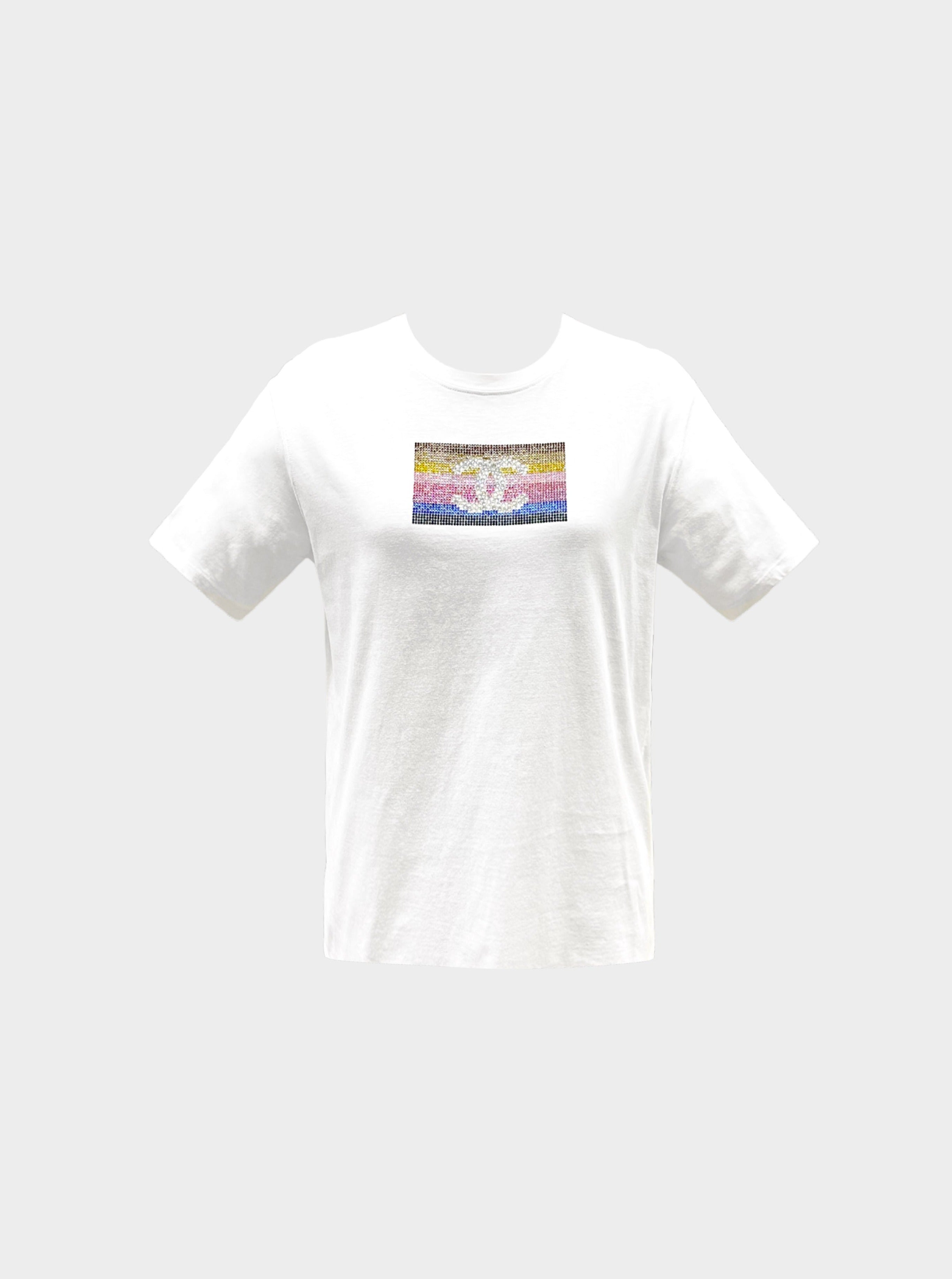 Chanel FW 2005 VIP Multicolor Crystals White Cotton T-Shirt