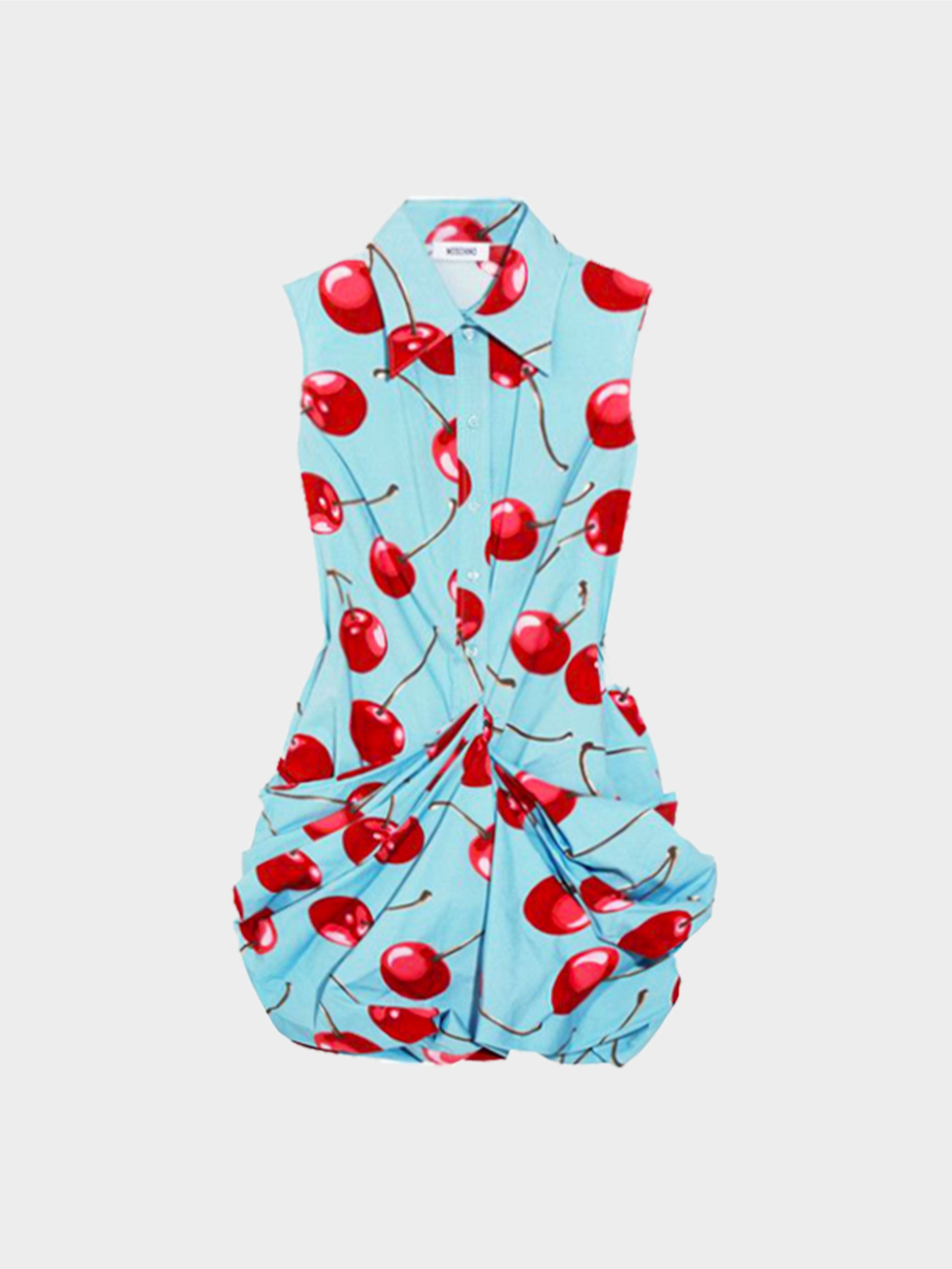 Moschino SS 2010 Blue Button Tape Cherry Print Collar Dress