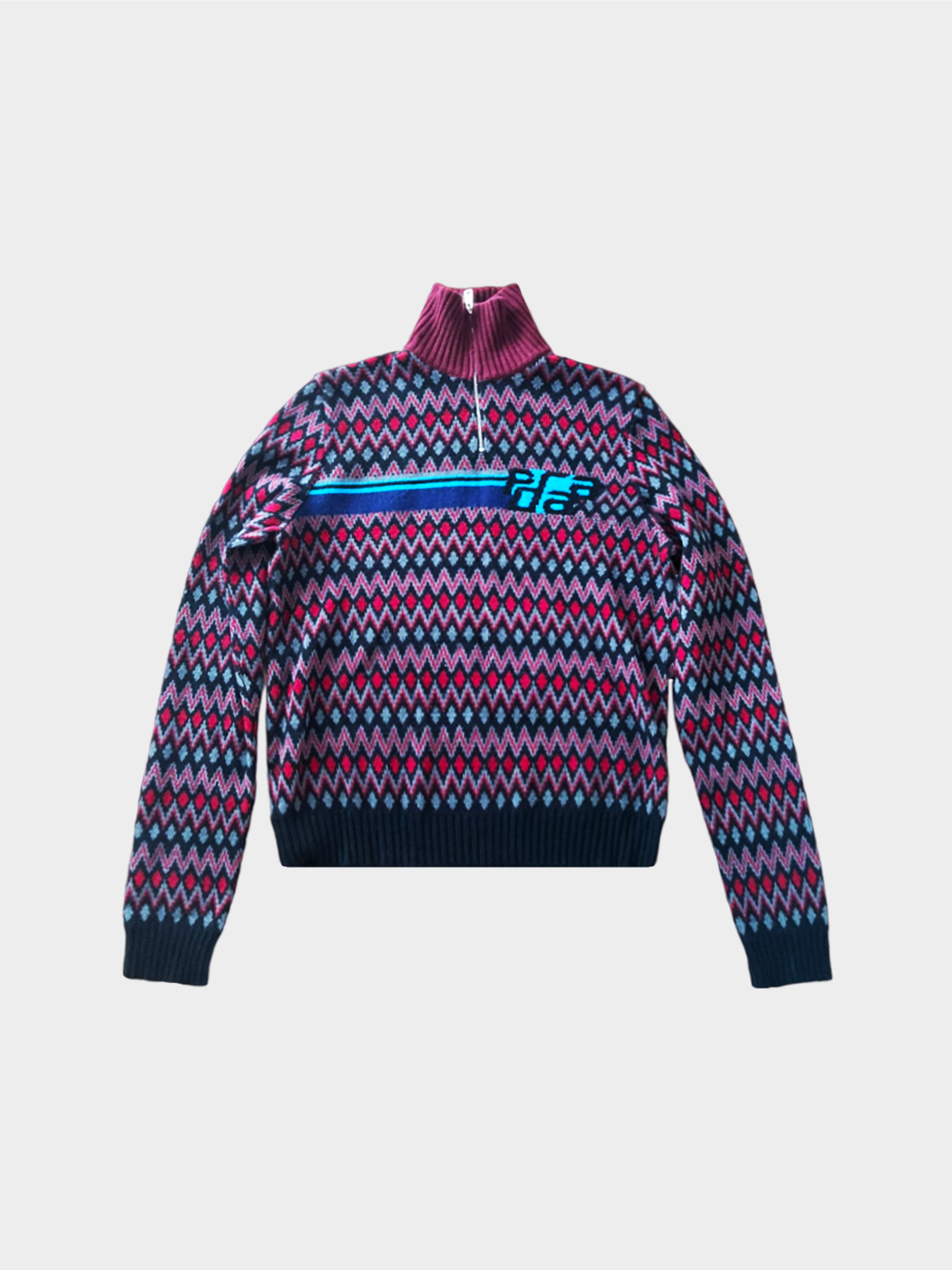 Prada FW 2018 3/4 Zip Graphic Burgundy Sweater