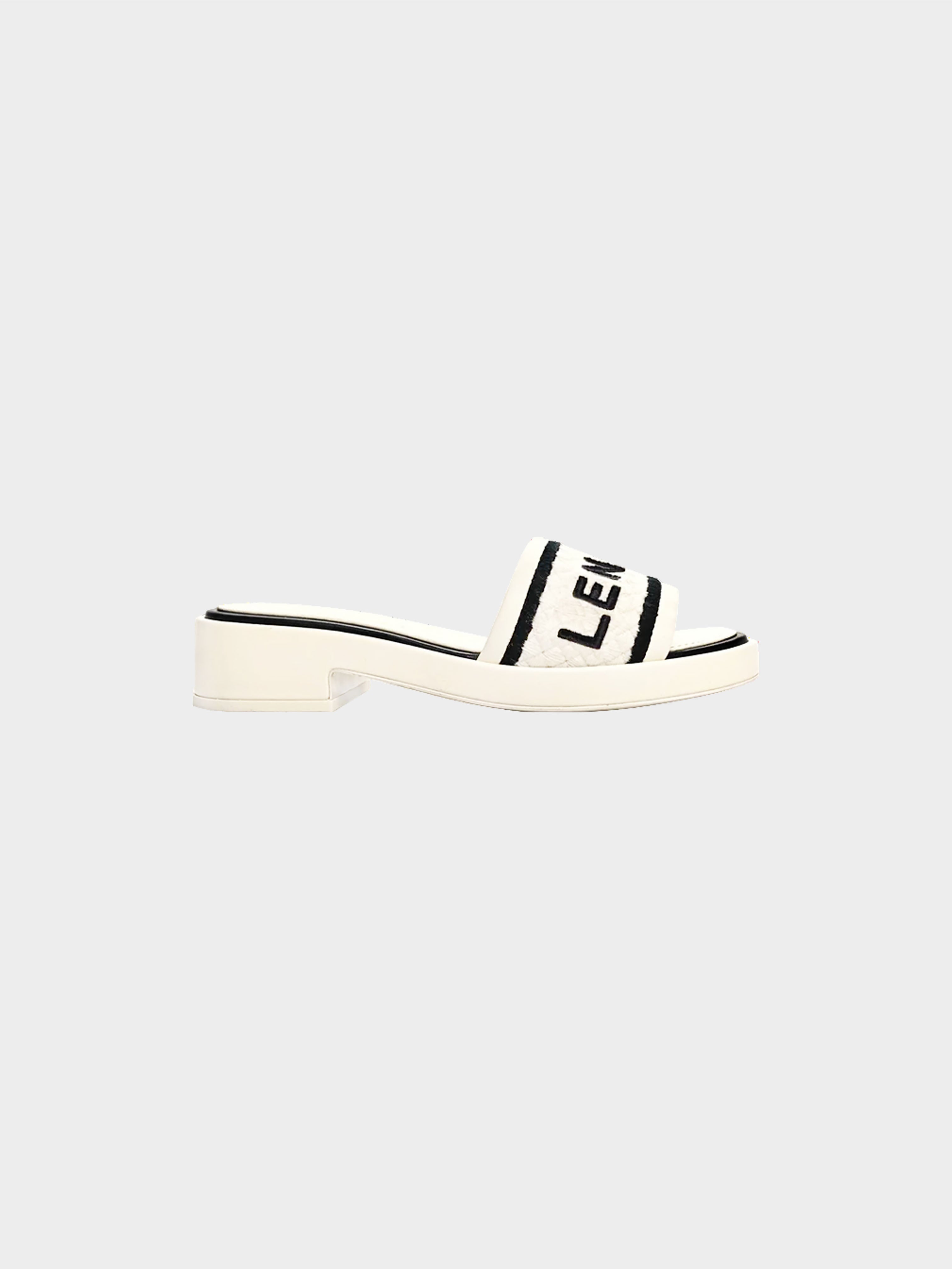 Chanel 2020s Ivory and Black Embroidered Logo Lambskin Leather Mules