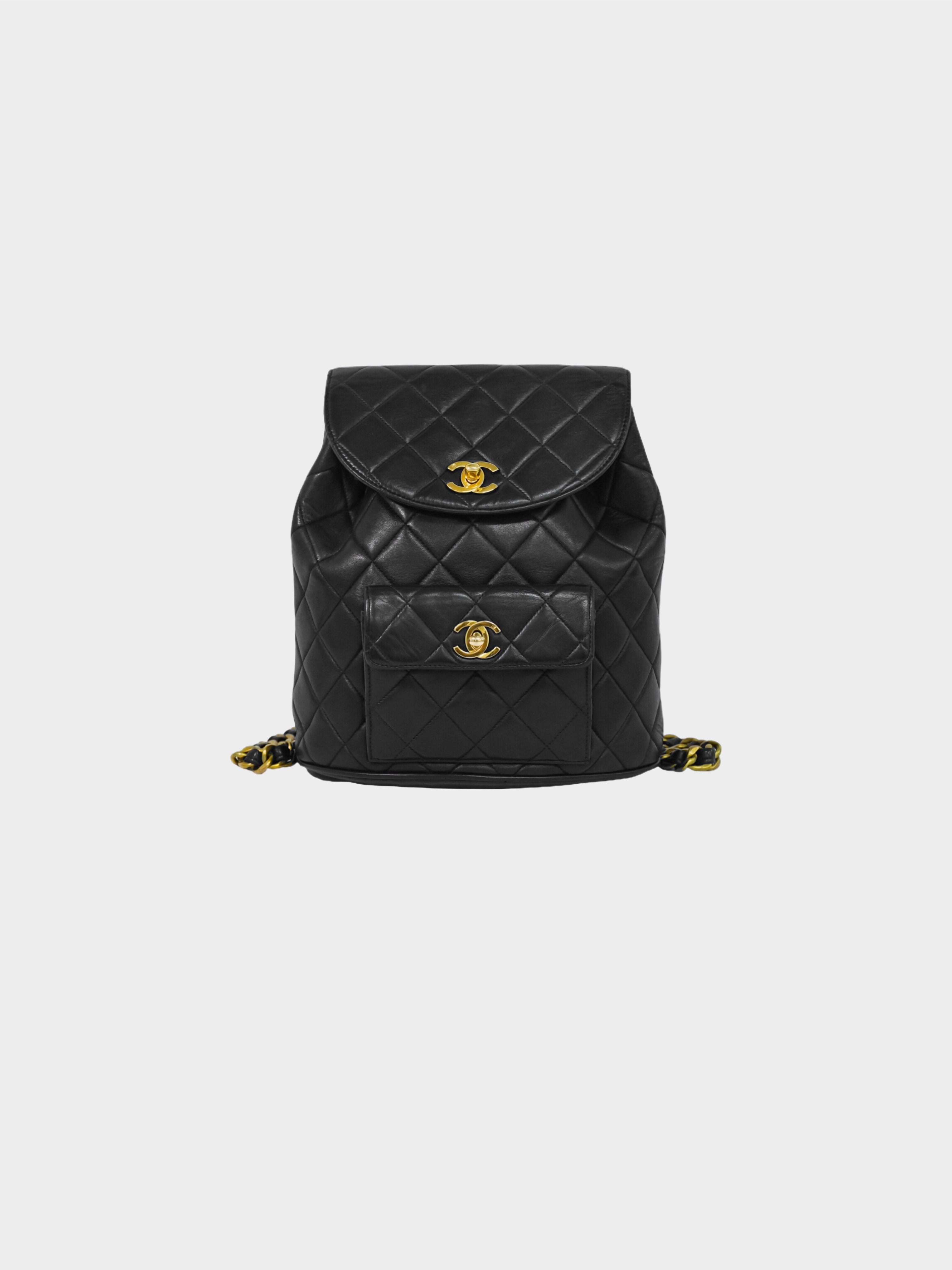 Chanel 1995-1996 Black Quilted Lambskin Chain Backpack