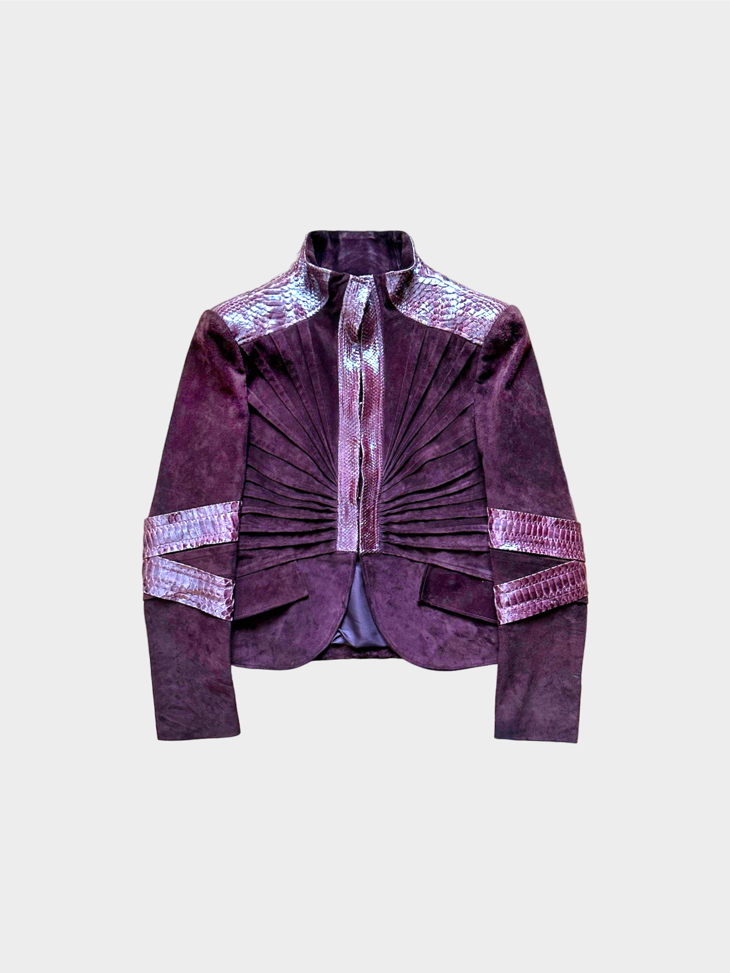 Gucci By Tom Ford  SS 2004 Burgundy Python Suede Paneled Jacket