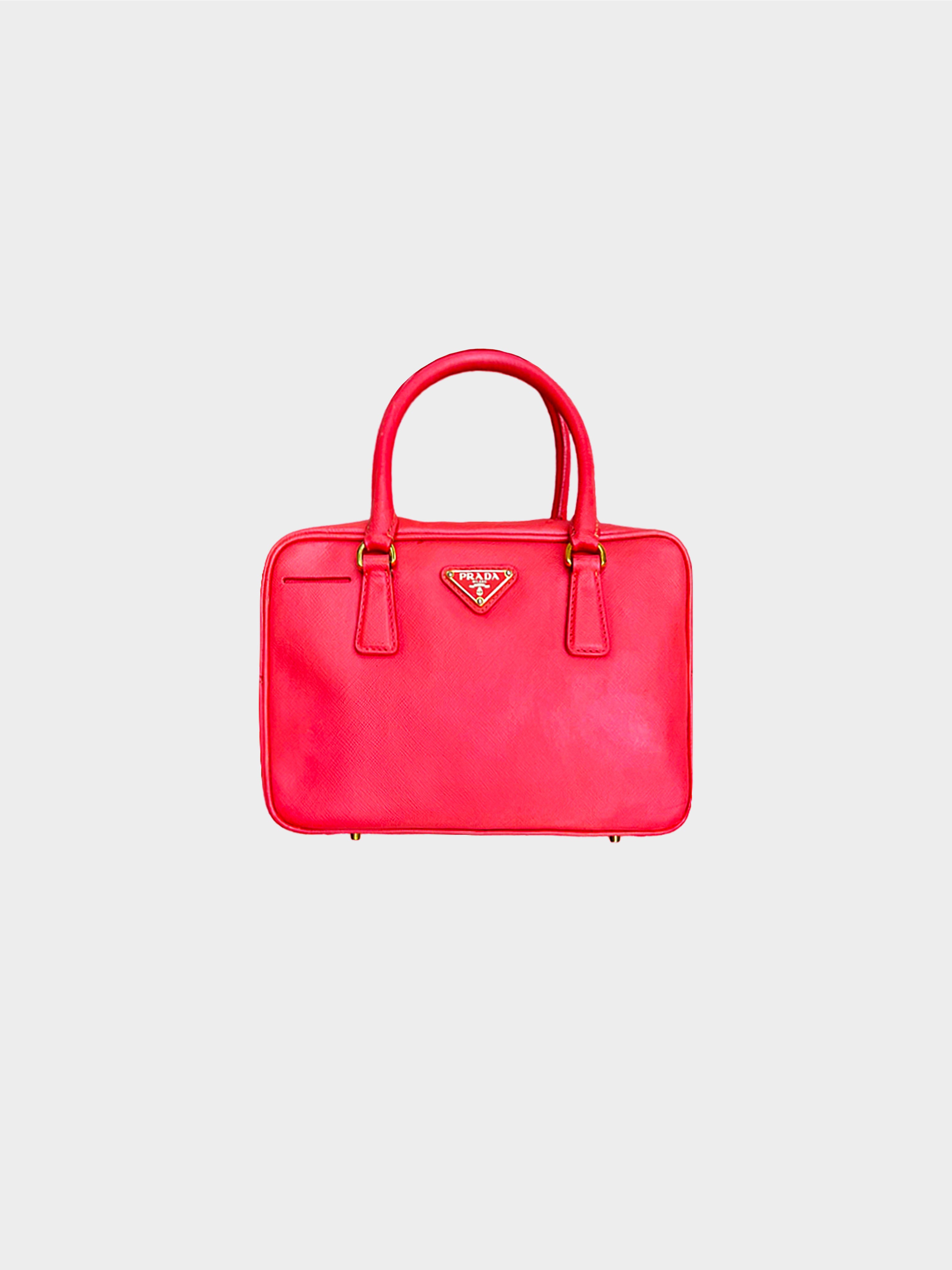 Prada Pink and White Saffiano Leather Promenade Bag