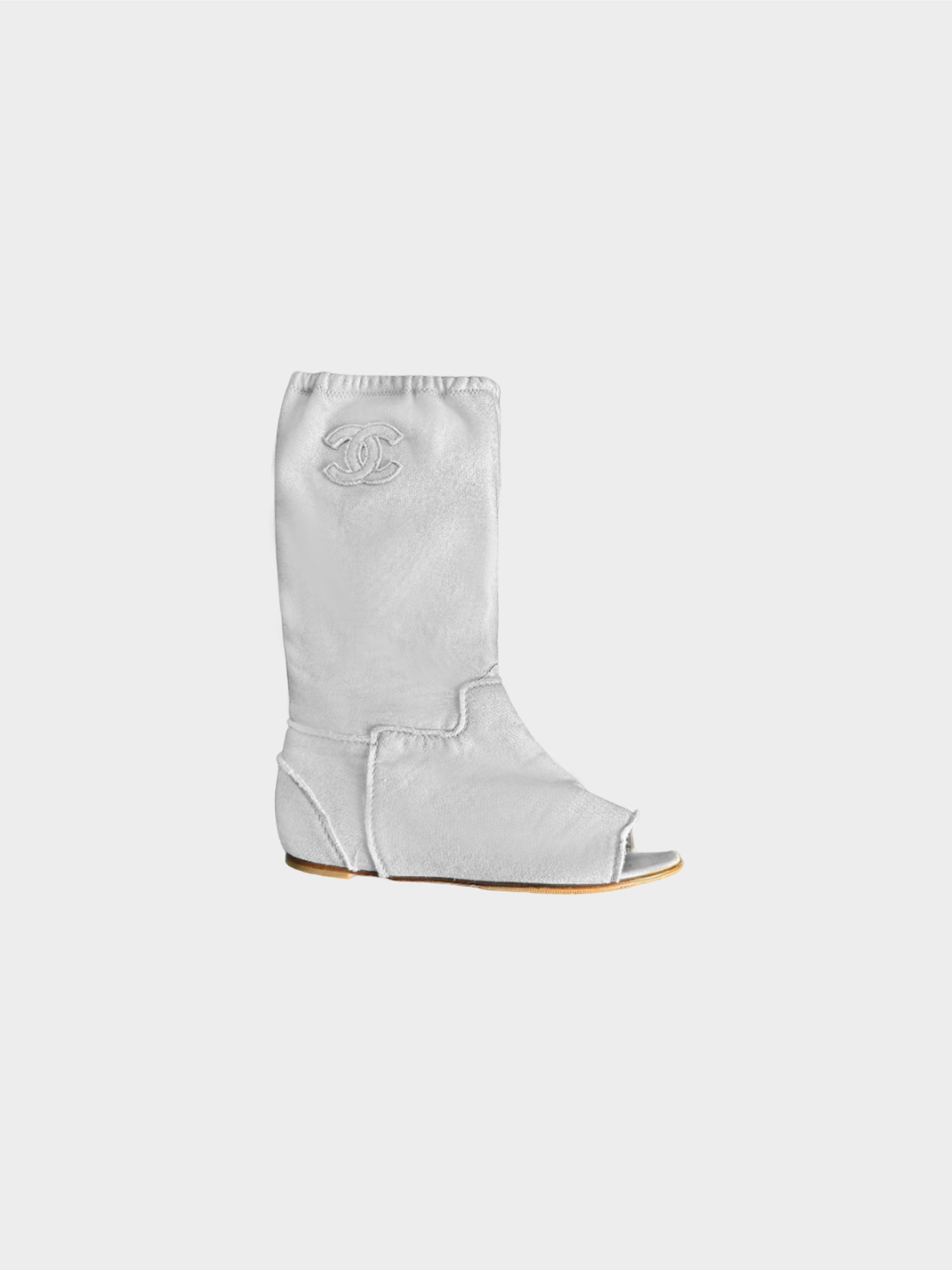 Chanel 2008 White Cotton Open-toe Boots