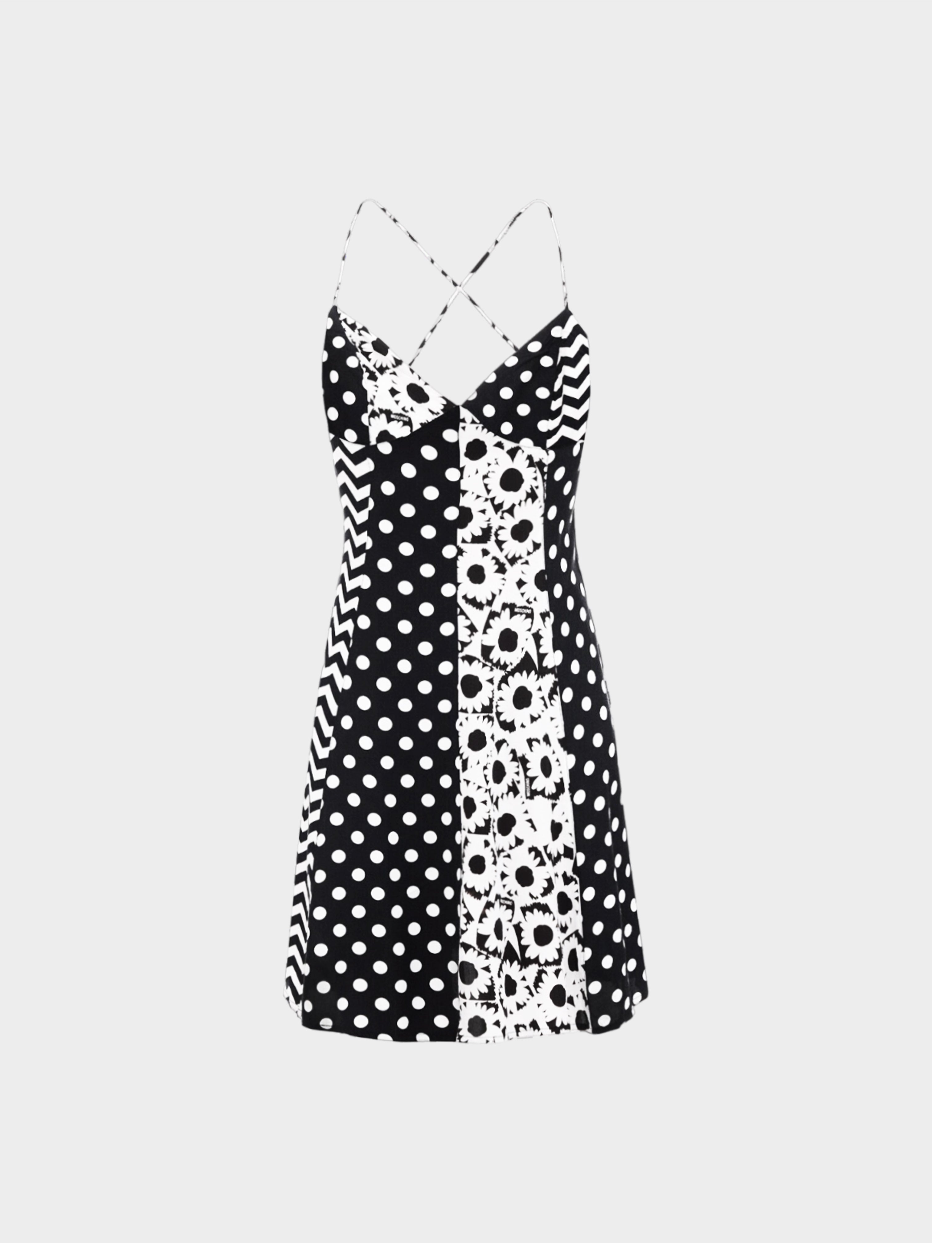 Moschino Jeans 1980s Black and White Polka Dot Strappy Mini Dress