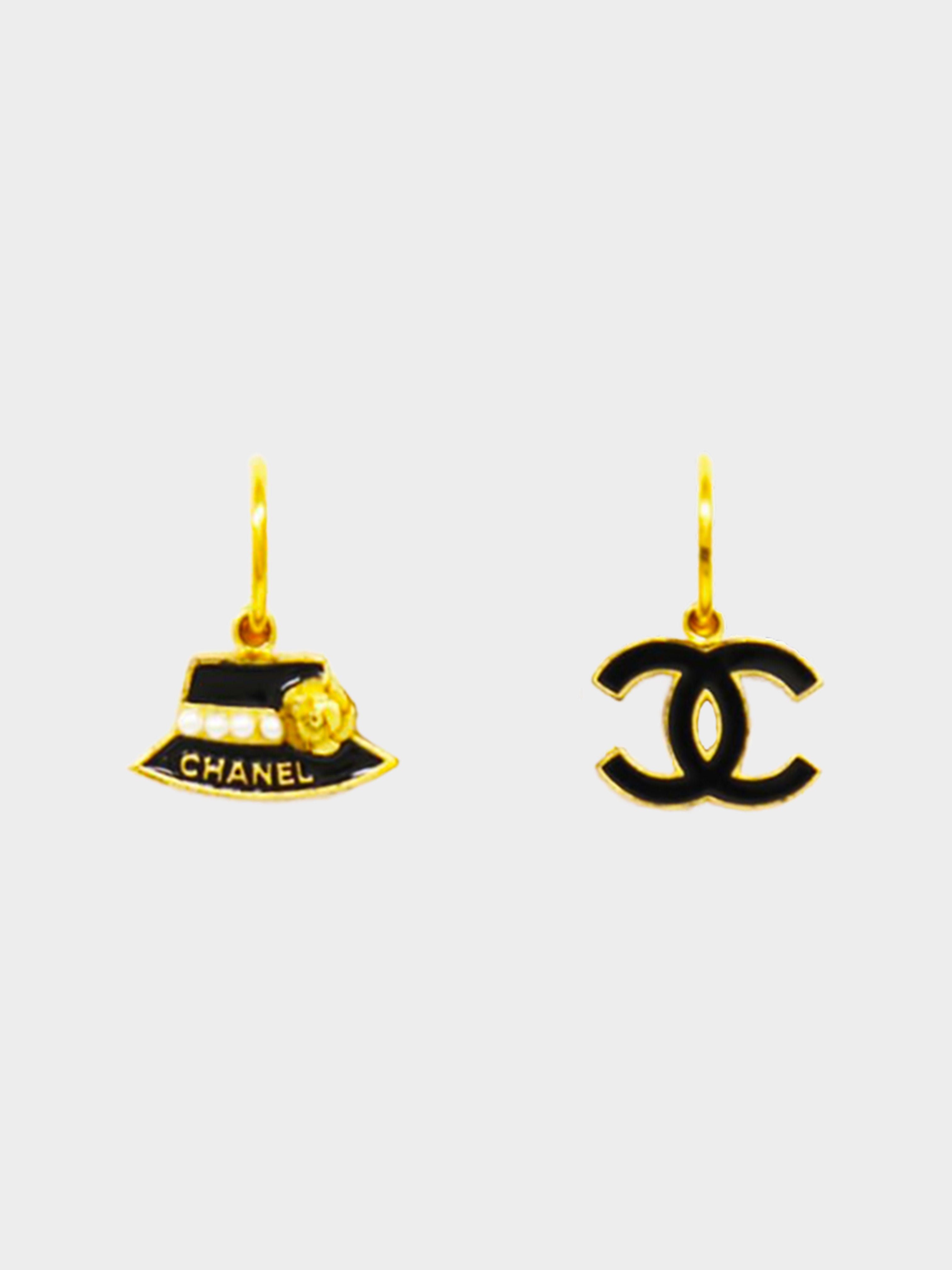 Chanel 2002 Gold and Black Hatched Hoop Earrings · INTO