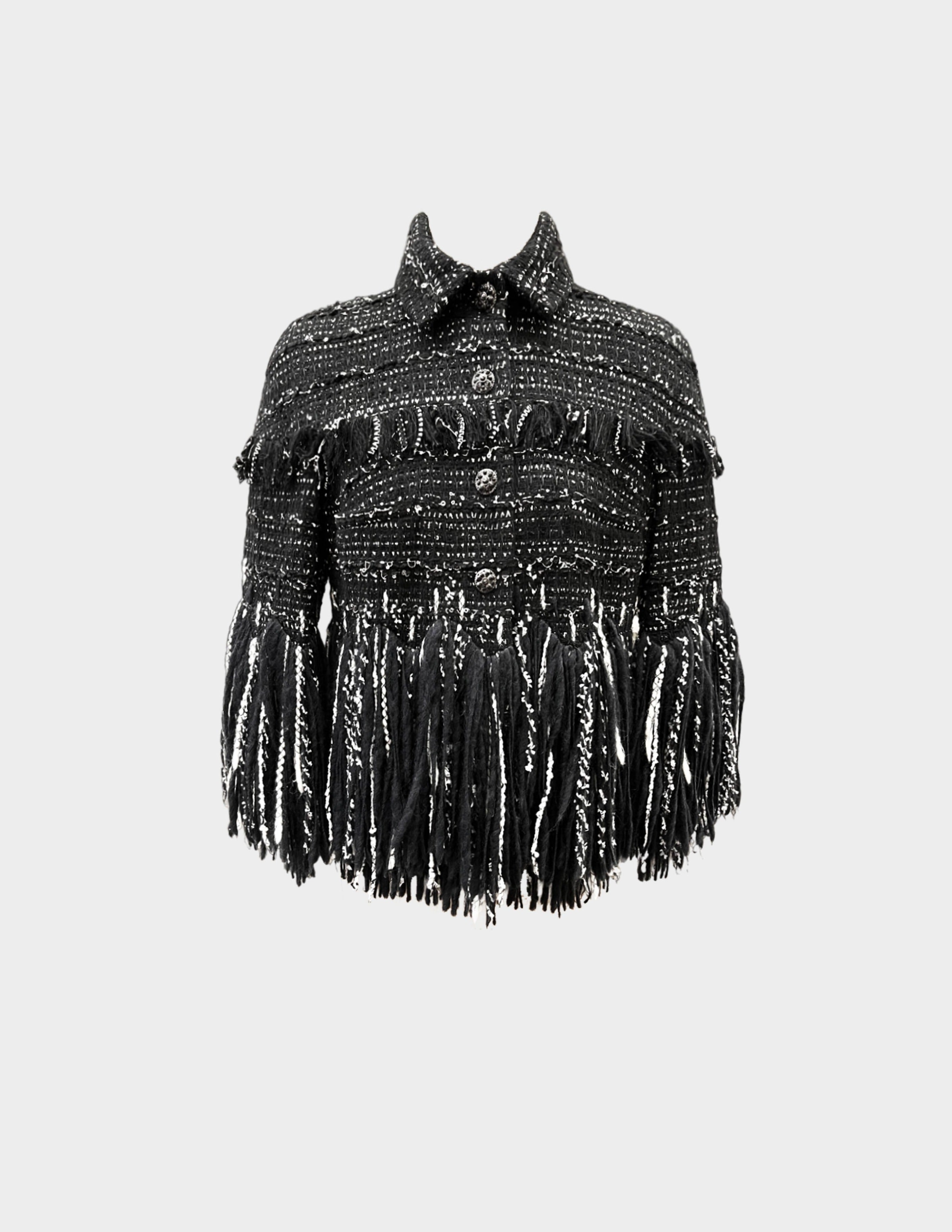 Chanel Fall 2010 Black and White Arctic Ice Jewel Button Fringe Jacket