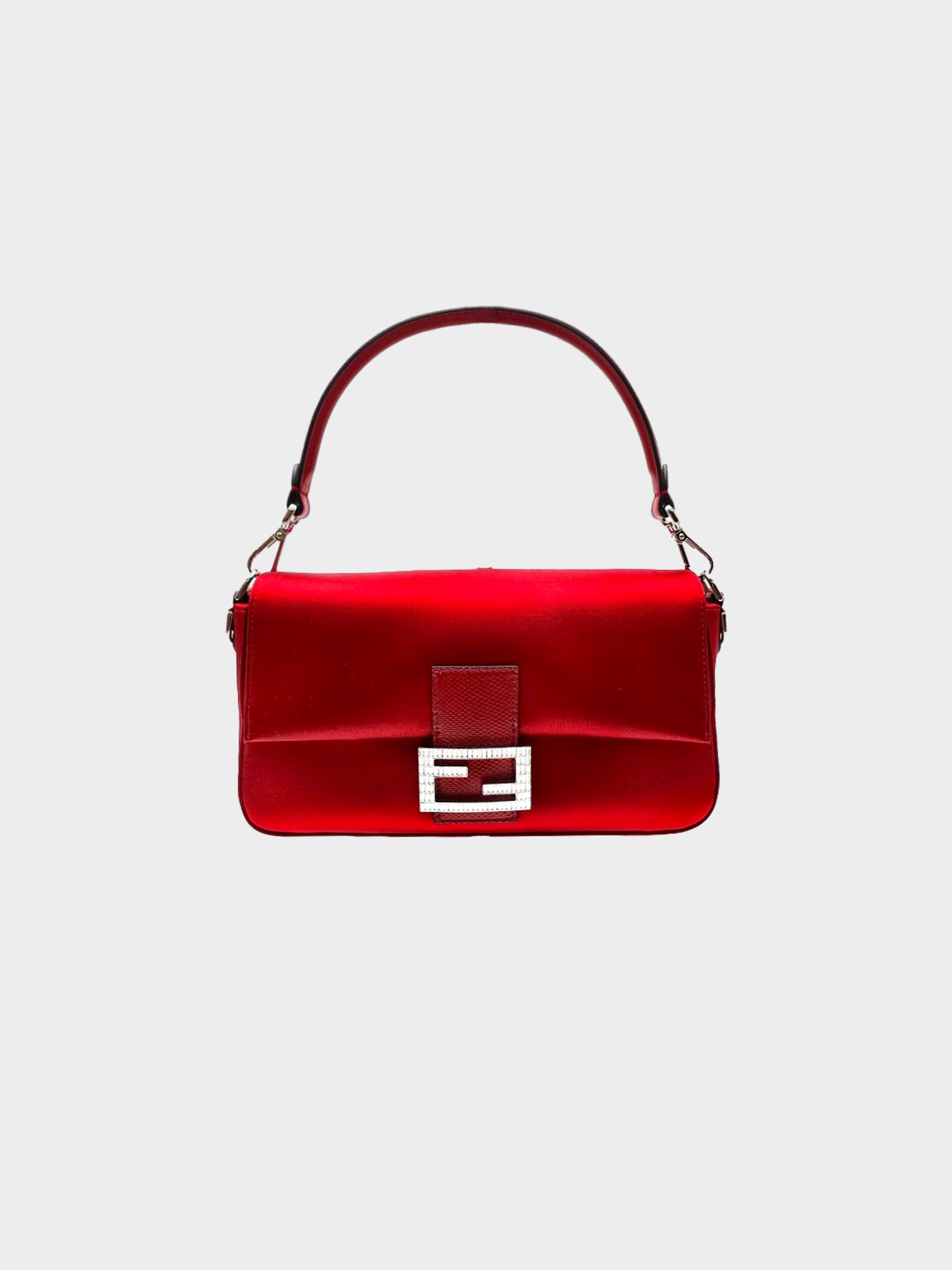 Fendi 2020s Dark Red Satin Baguette