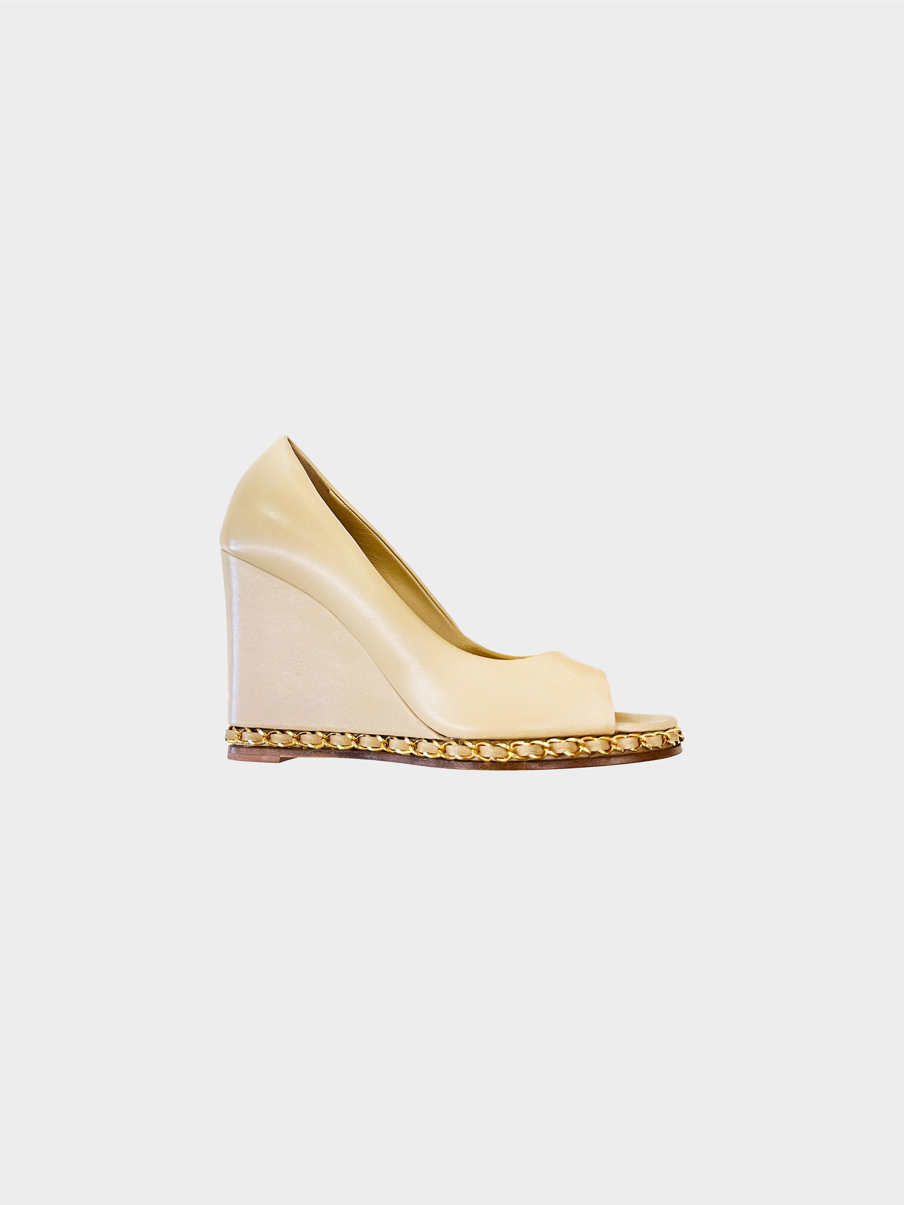 Chanel Spring 2011 Beige Open Toe Chain Link Wedge Sandals