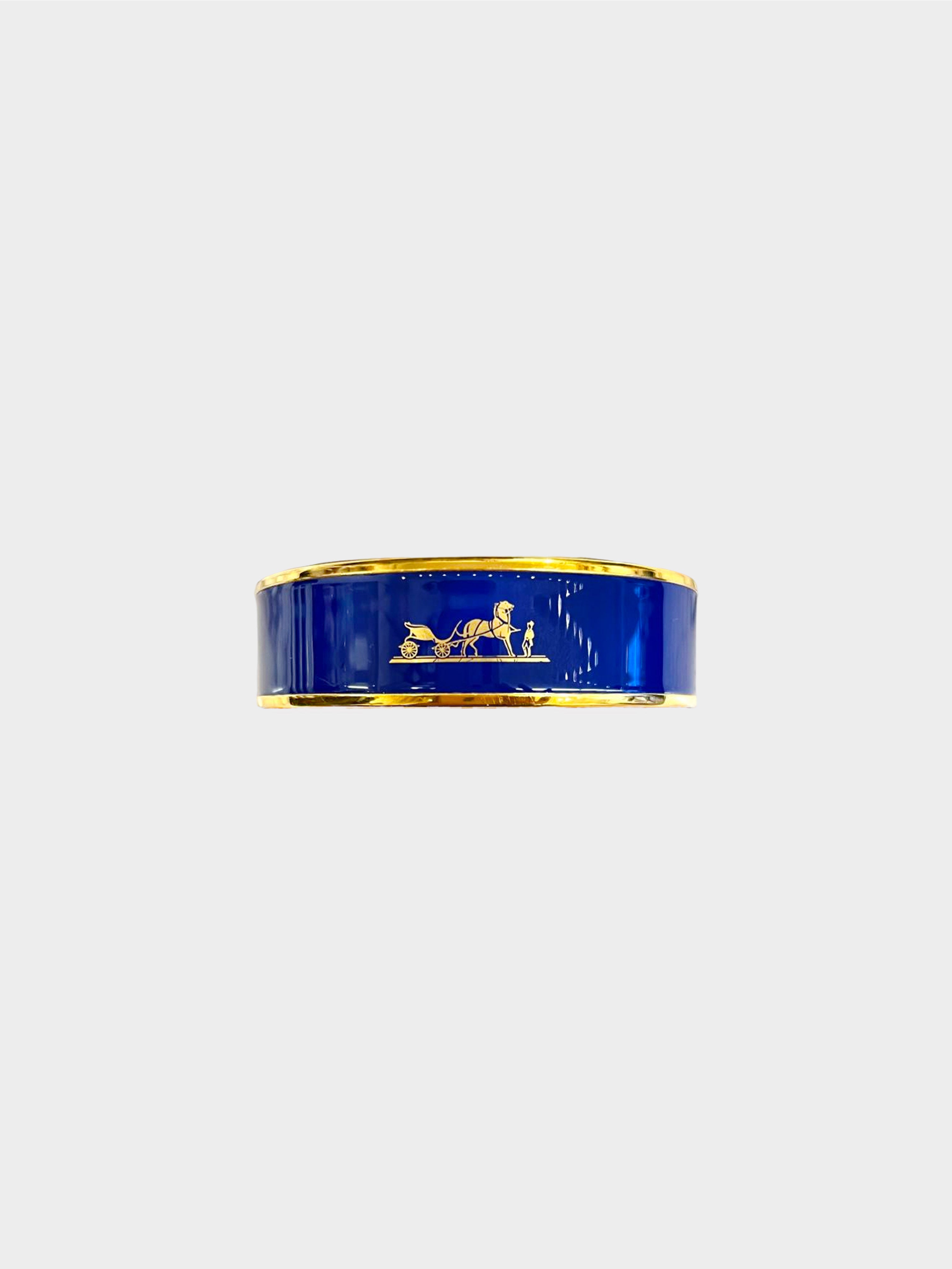 Hermès 2010s Indigo Enamel Caléche Gold Plated Bangle