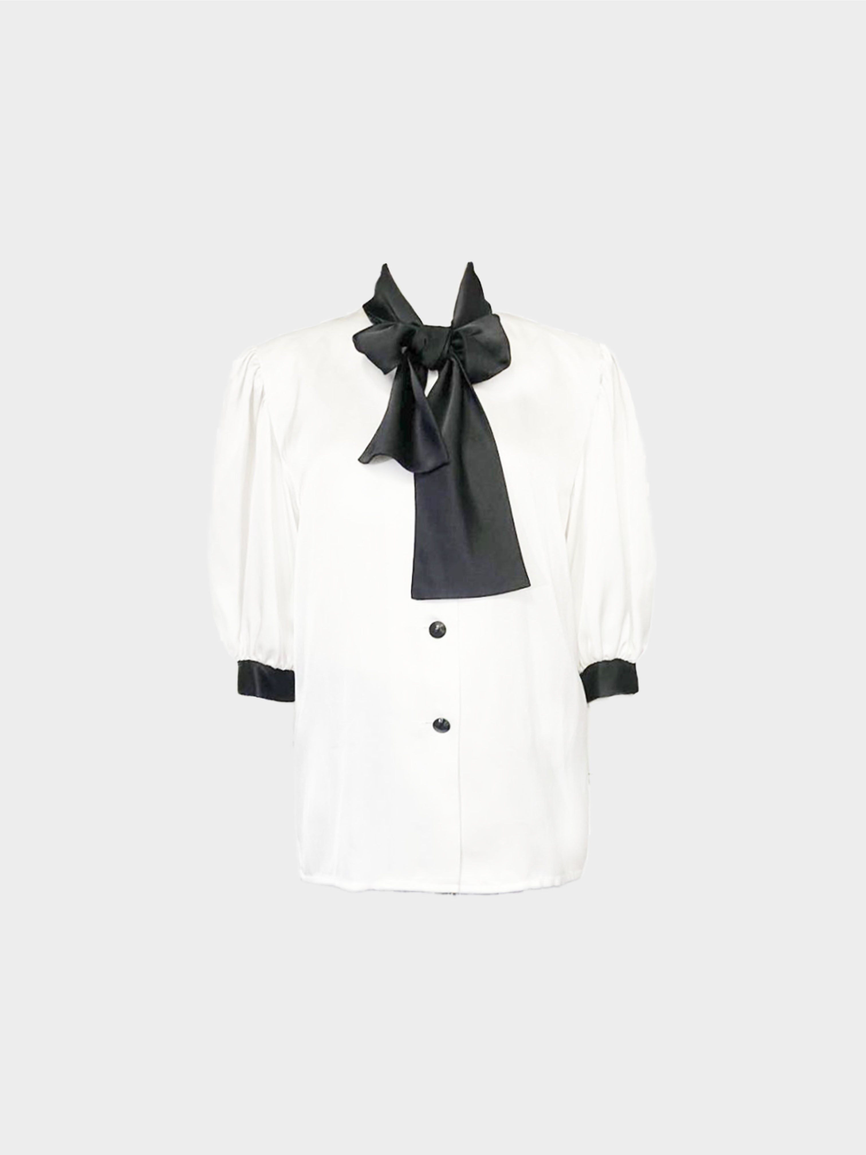 Yves Saint Laurent 1980s Black and White Bowtie Blouse