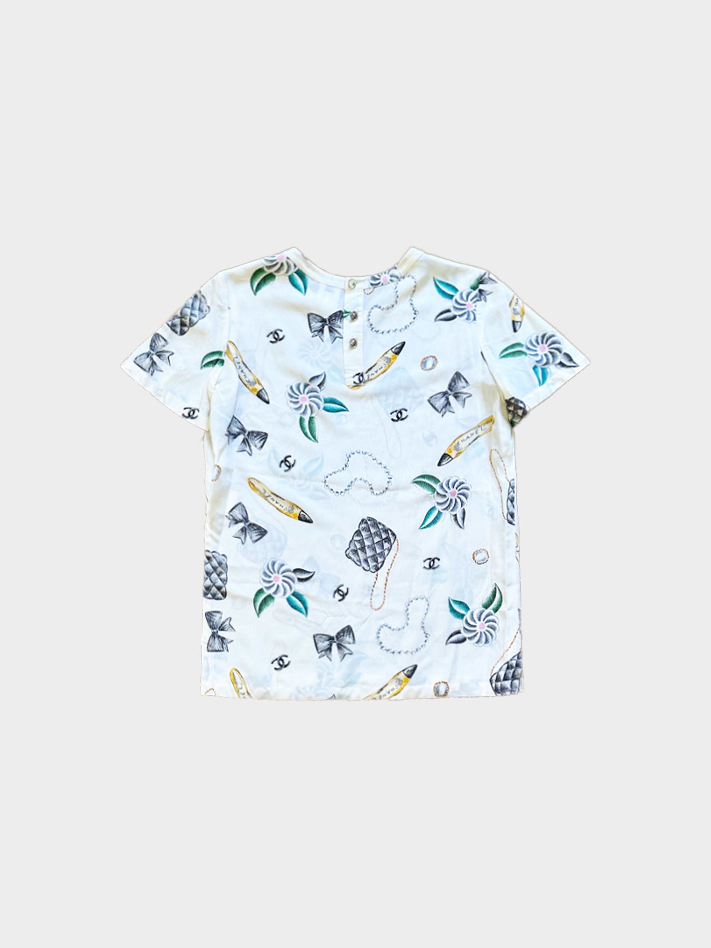 Chanel SS 1996 Icons Print Silk T-Shirt · INTO